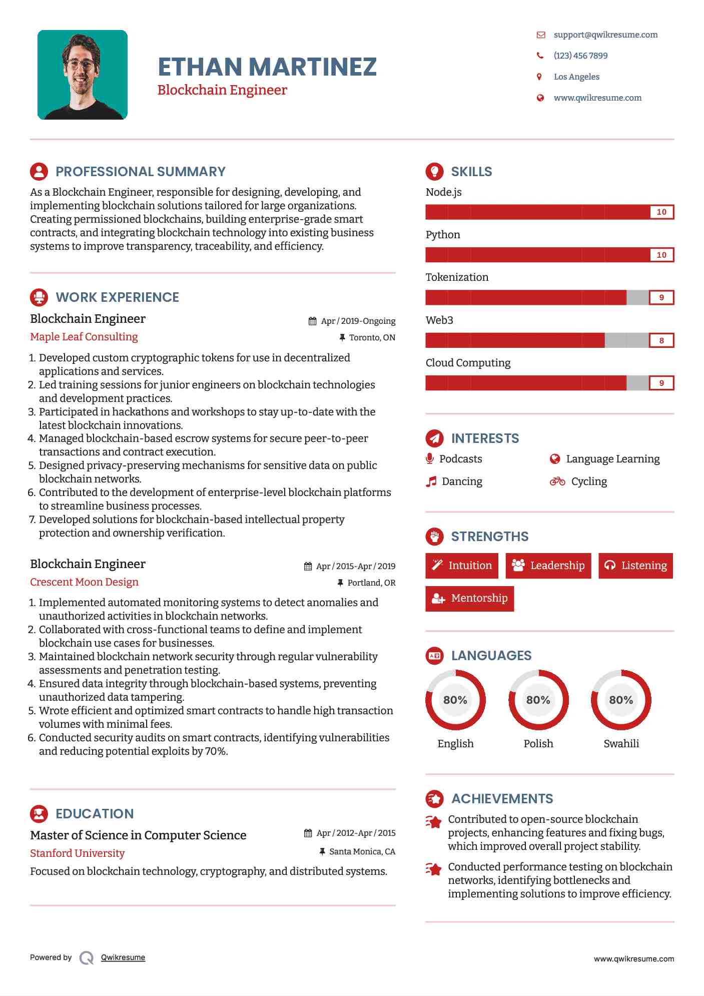 Blockchain Engineer Resume Format