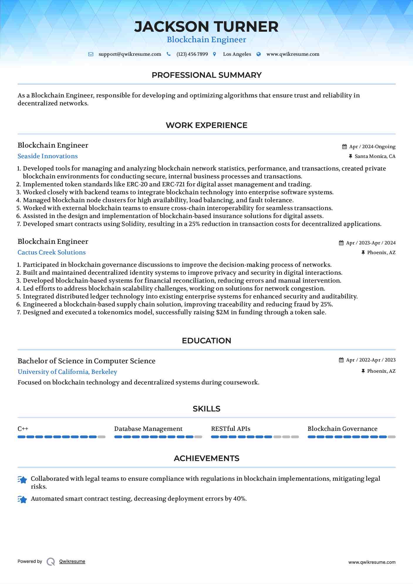 Blockchain Engineer Resume Format