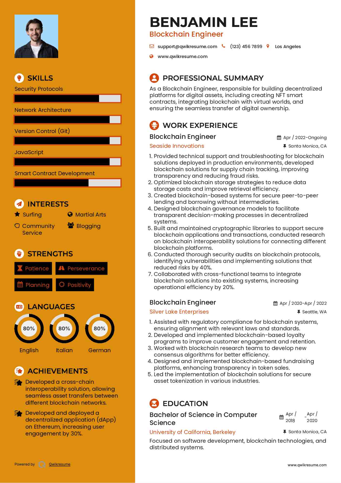 Blockchain Engineer Resume Sample