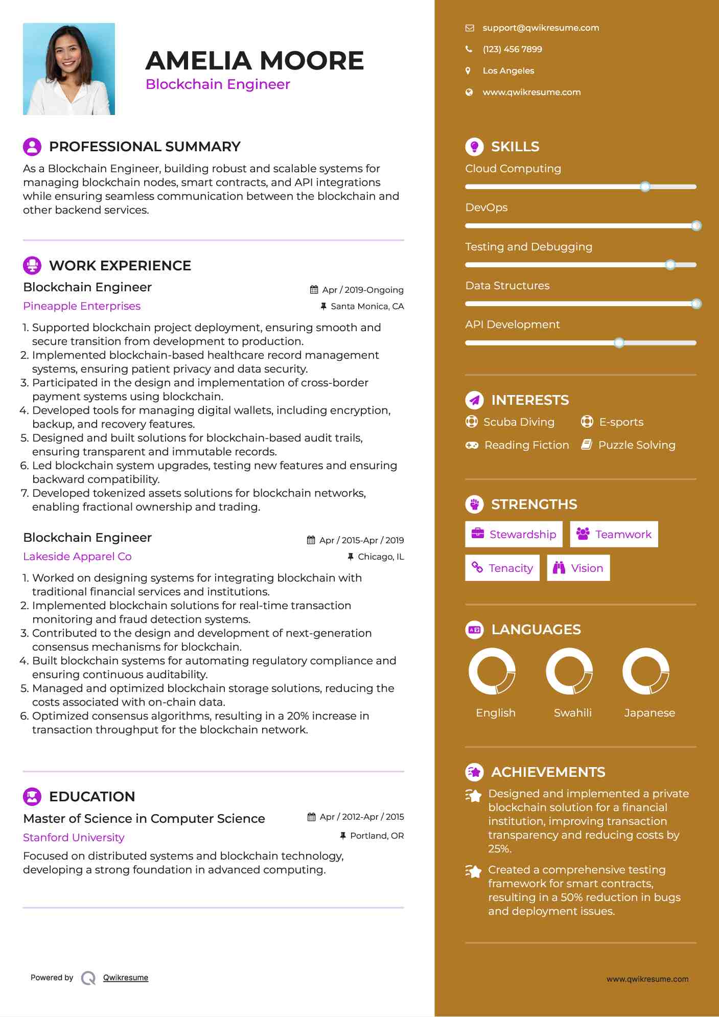 Blockchain Engineer Resume Example
