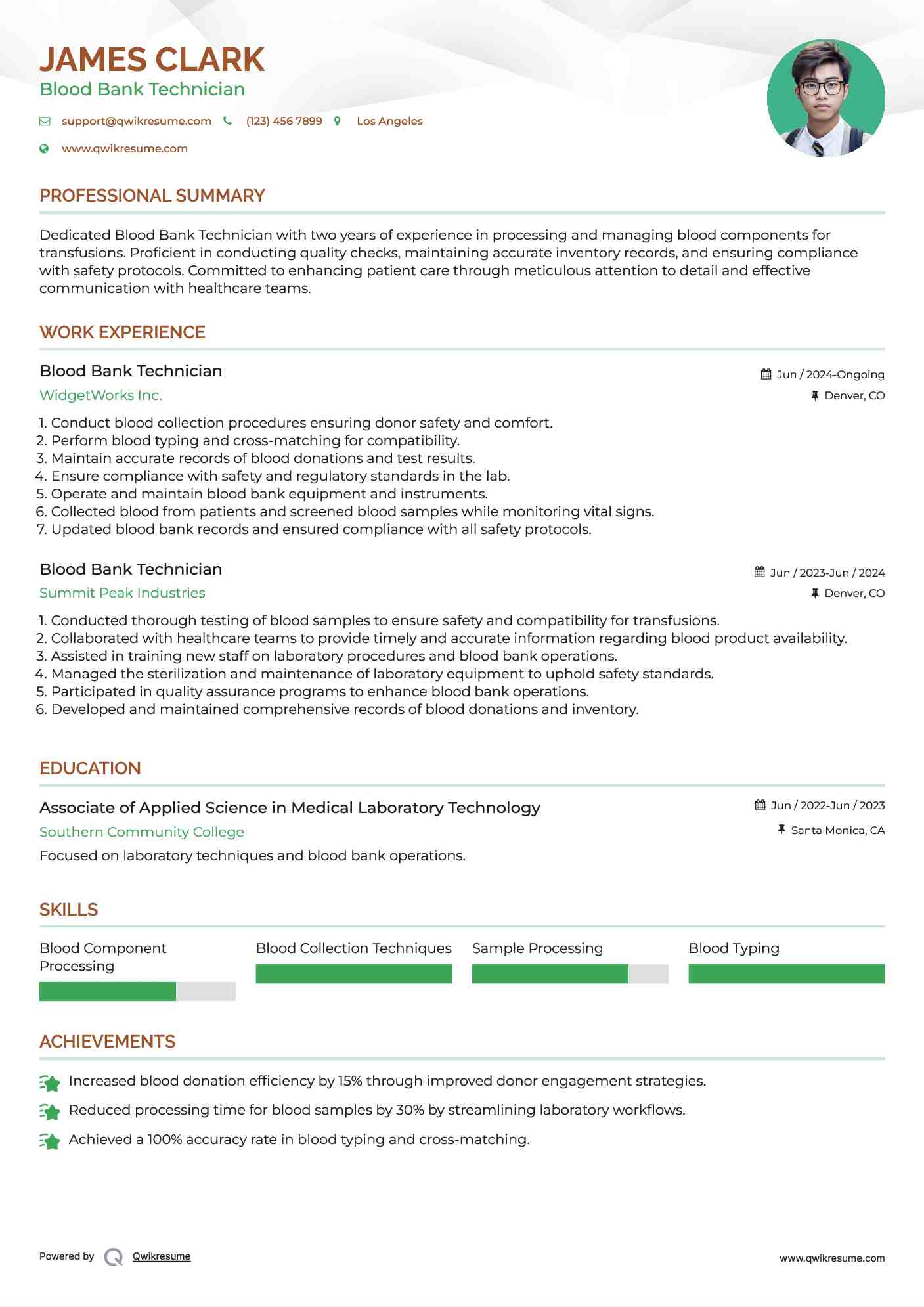 Blood Bank Technician Resume Model