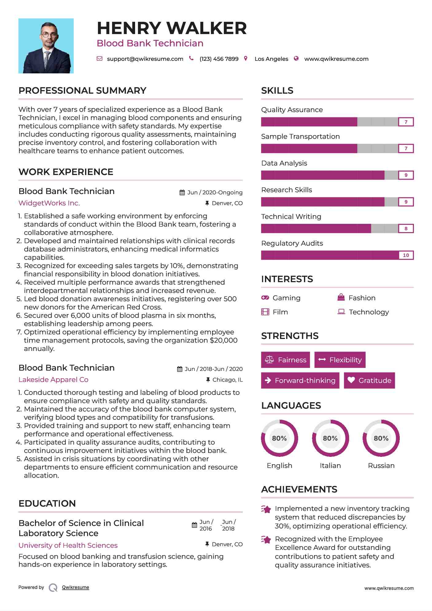 Blood Bank Technician Resume Format