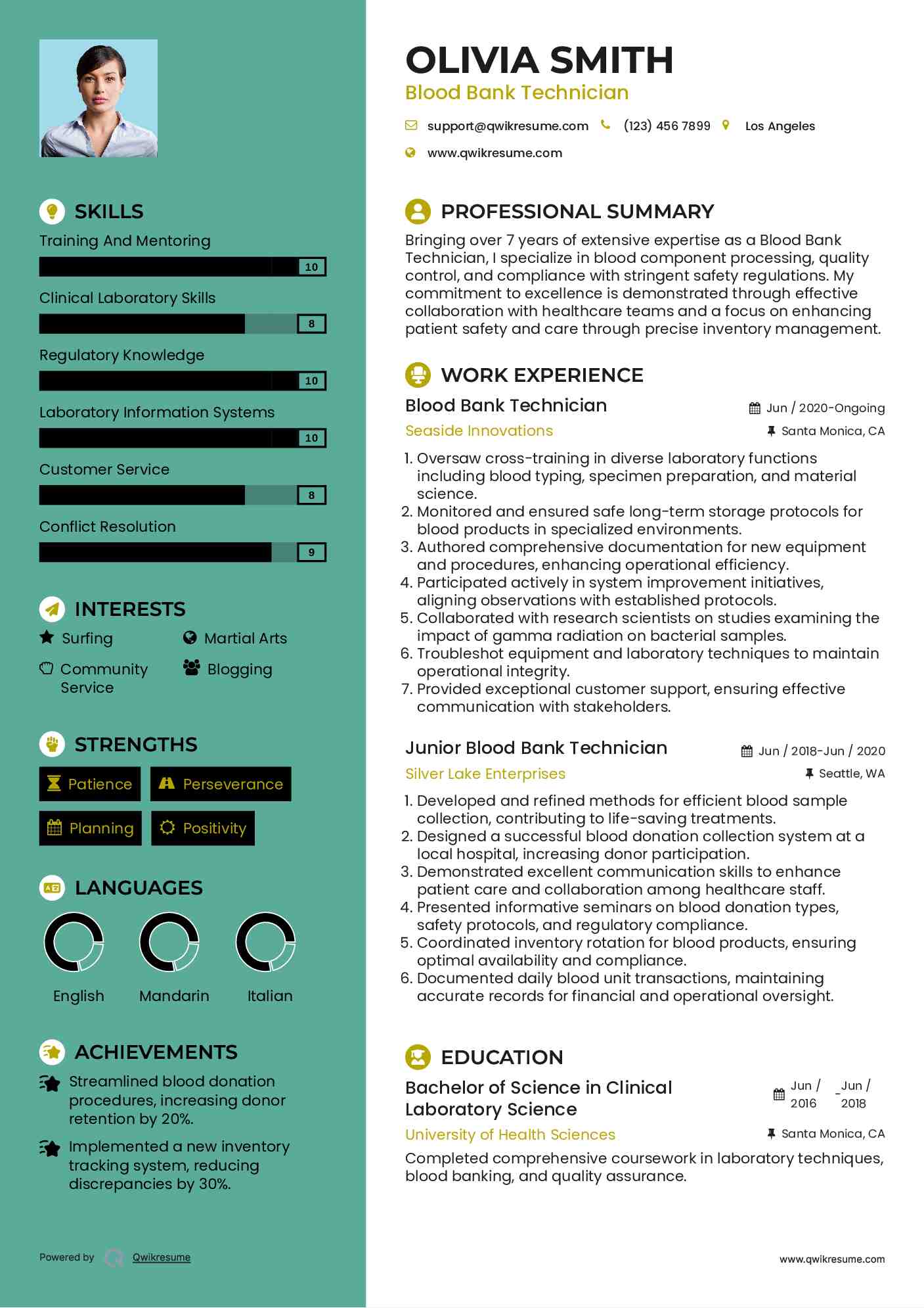 Blood Bank Technician Resume Format