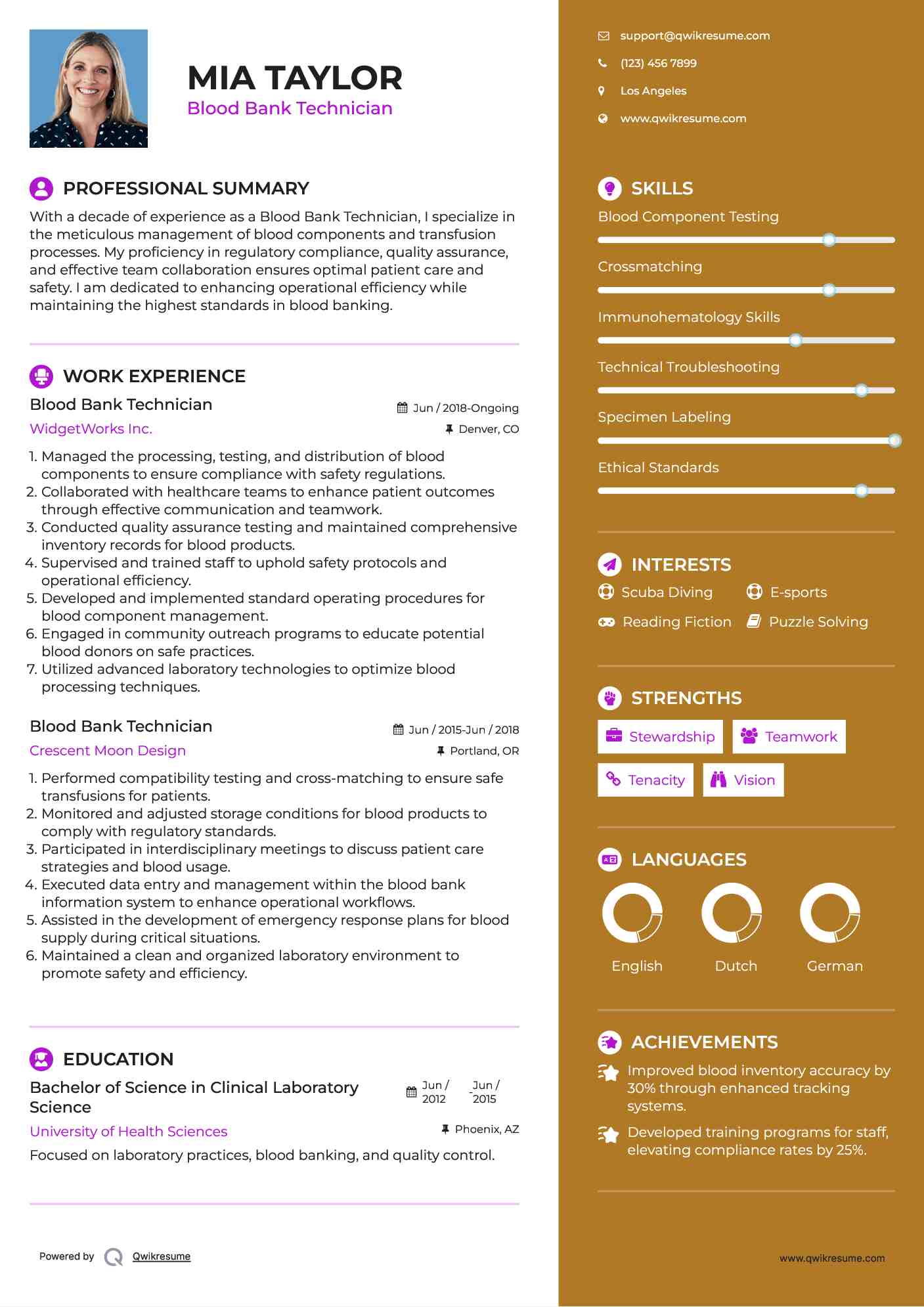 Blood Bank Technician Resume Template