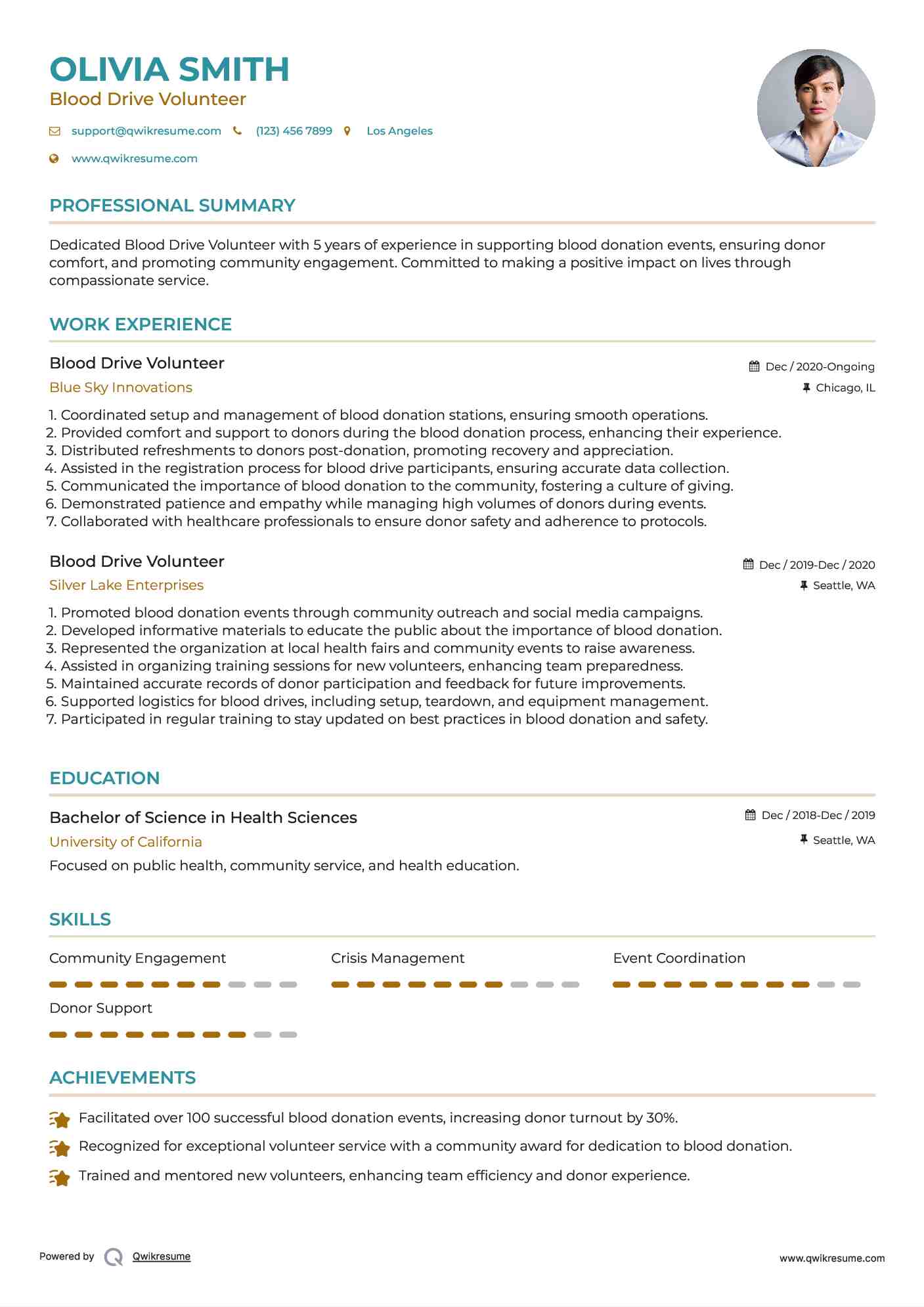 Blood Drive Volunteer Resume Format