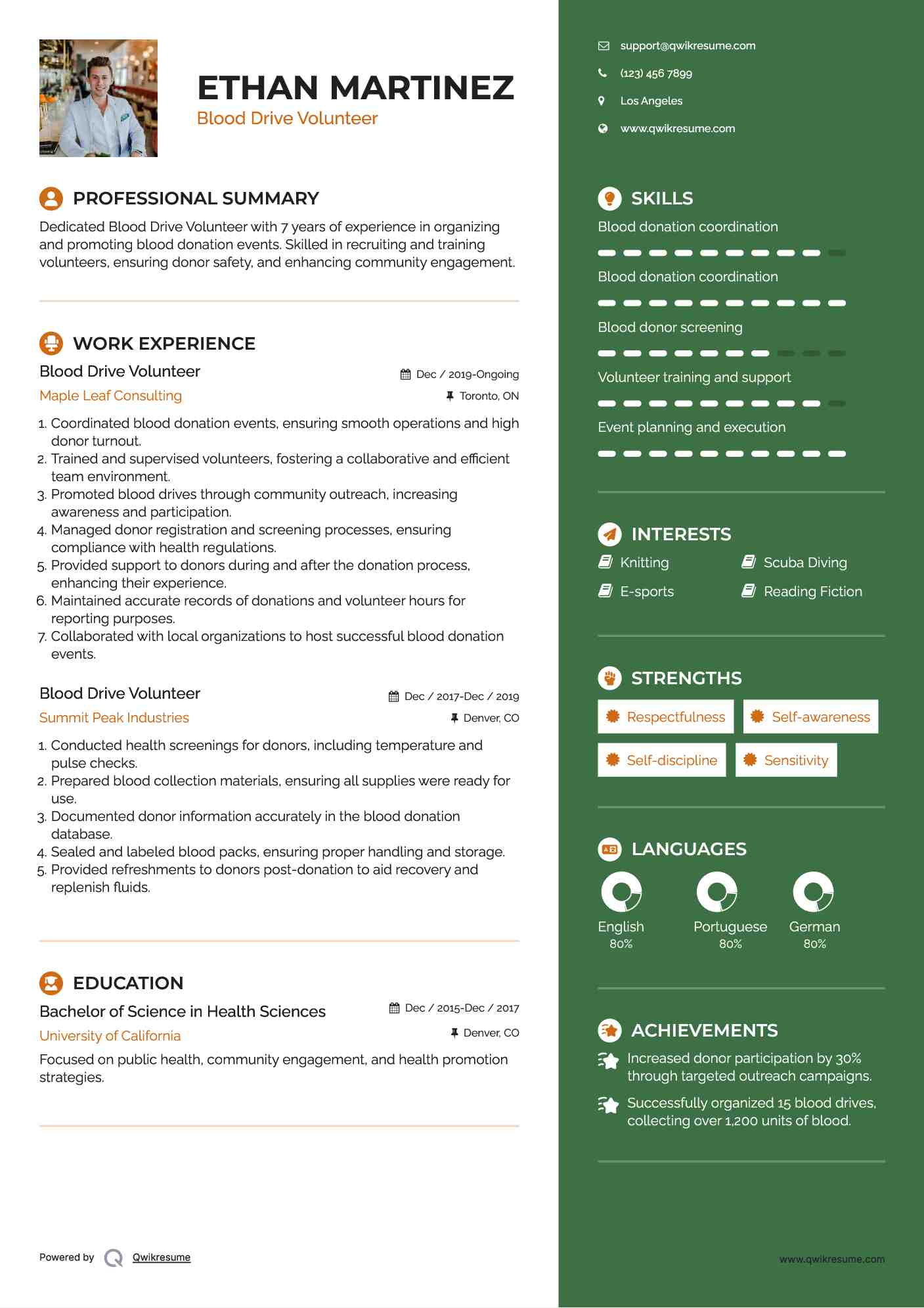 Blood Drive Volunteer Resume Model