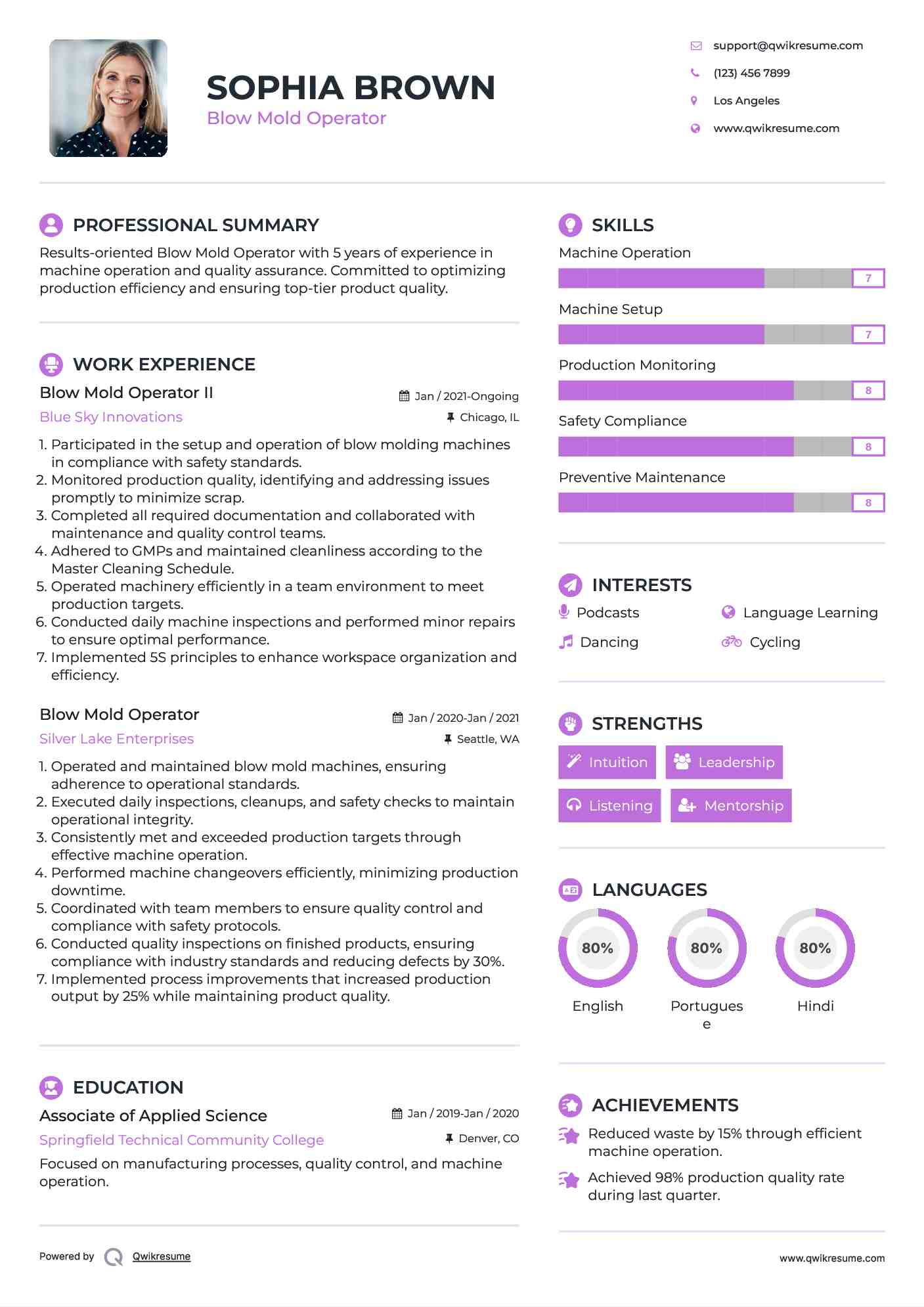 Blow Mold Operator II Resume Format