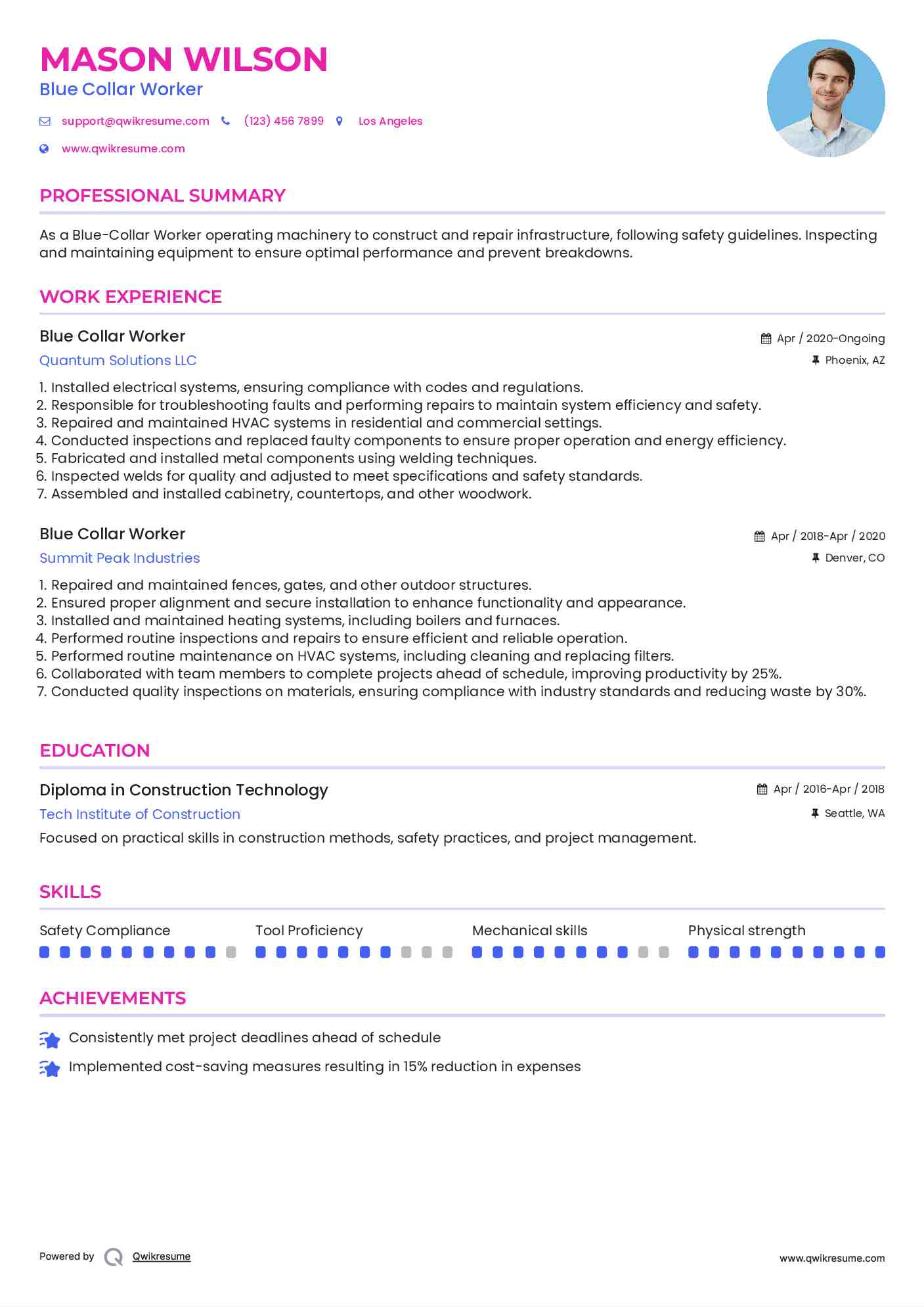 Blue Collar Worker Resume Format