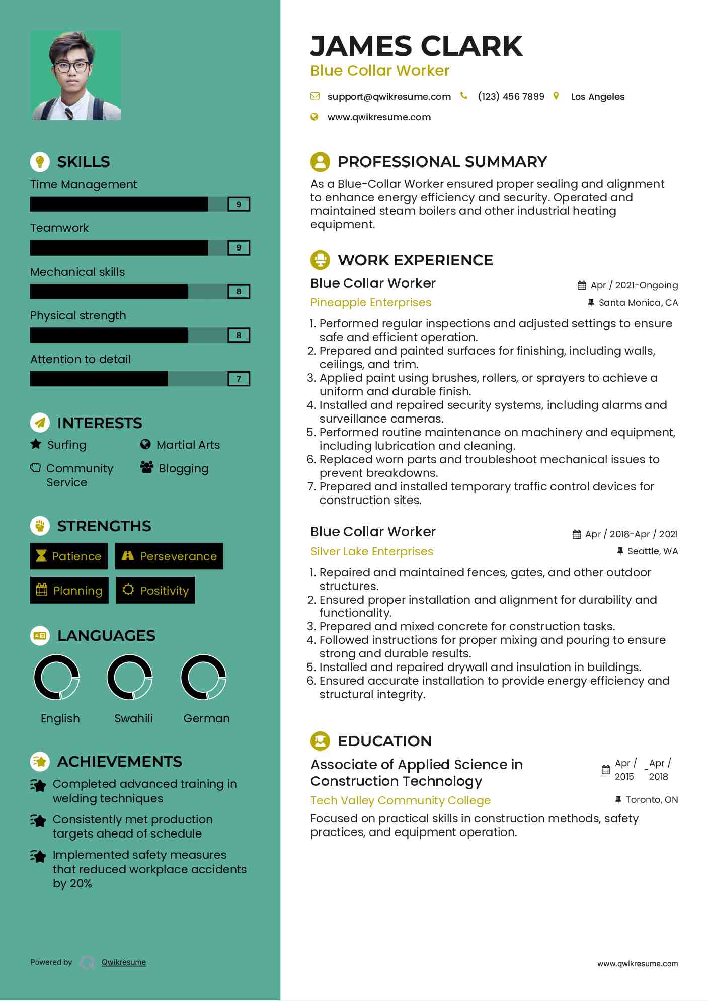 Blue Collar Worker Resume Model