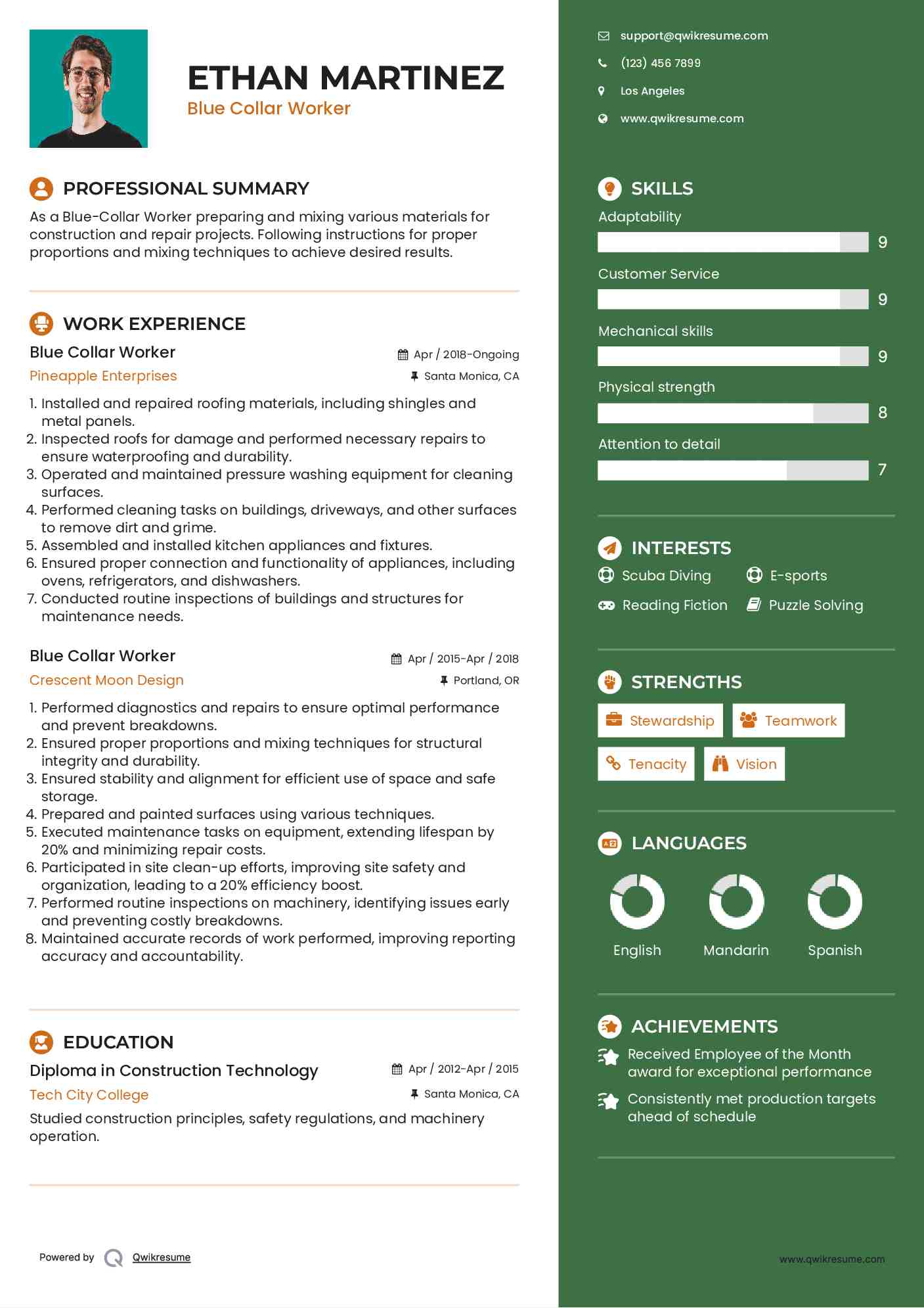 Blue Collar Worker Resume Format