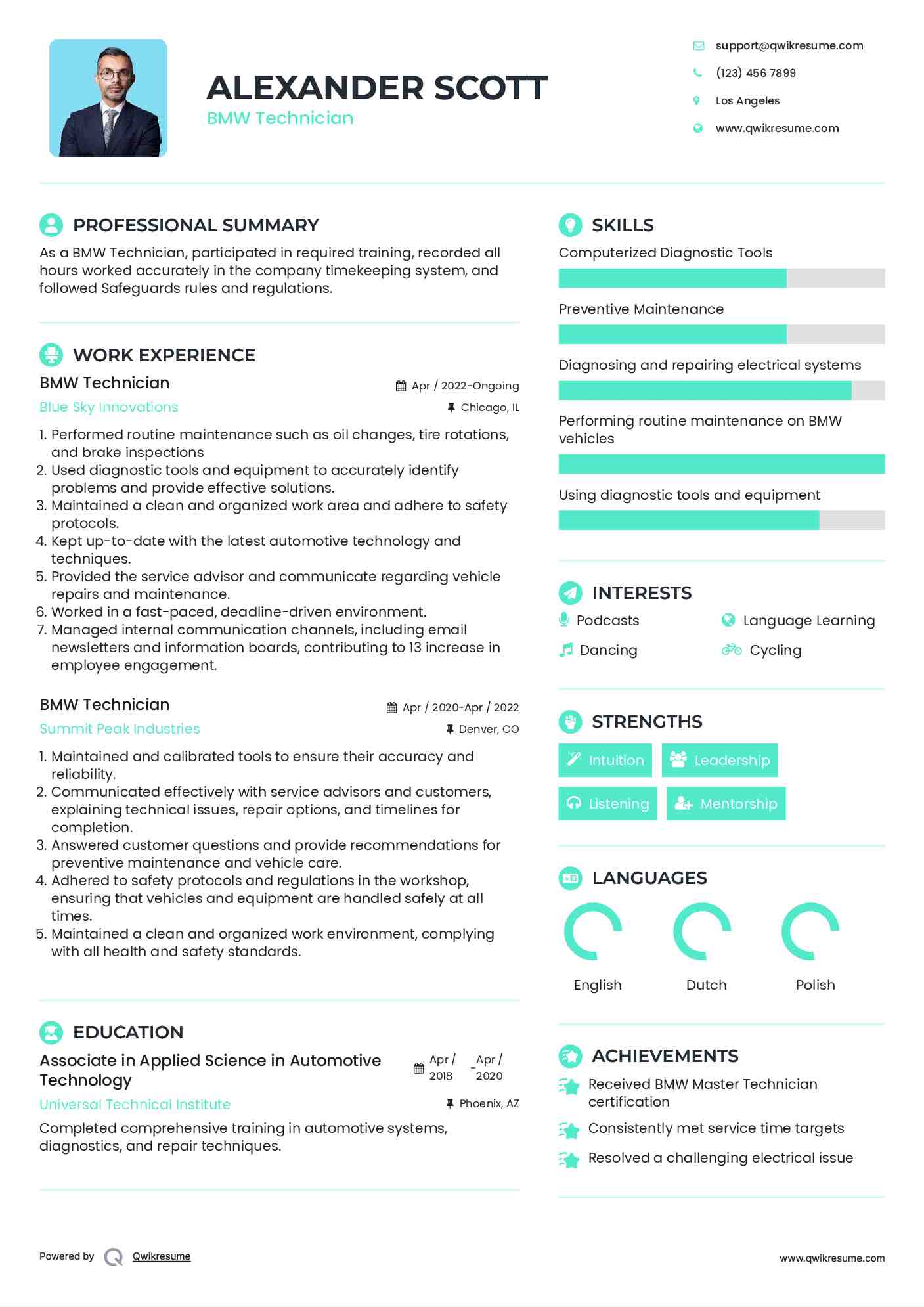 BMW Technician Resume Template