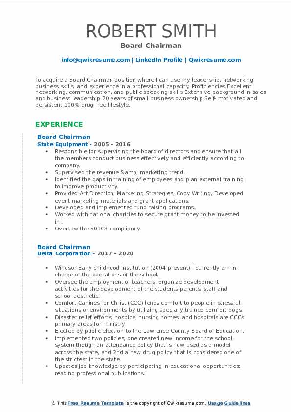 Board Chairman Resume Samples - Board Chairman 1675170445 Pdf 