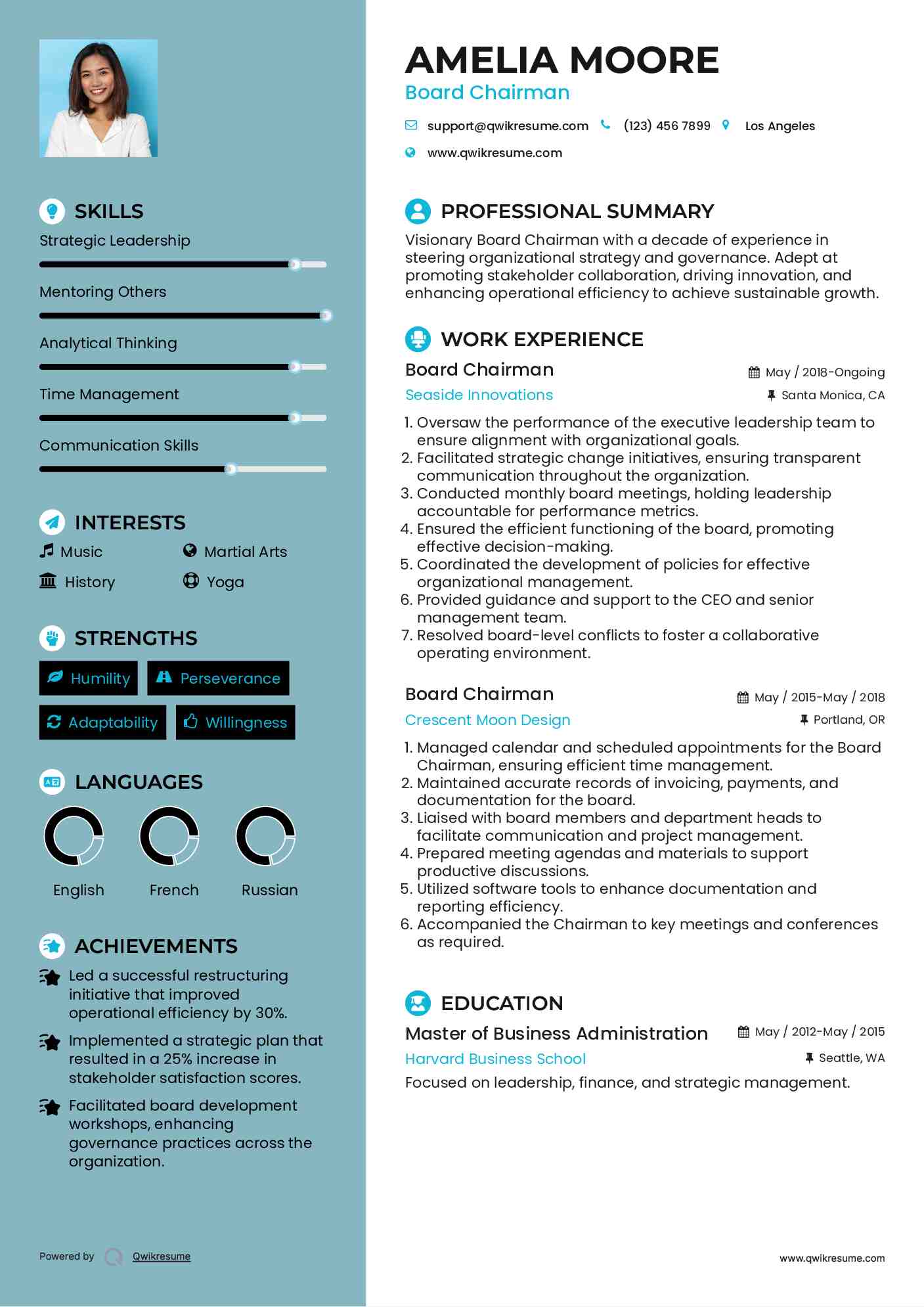 Board Chairman Resume Template