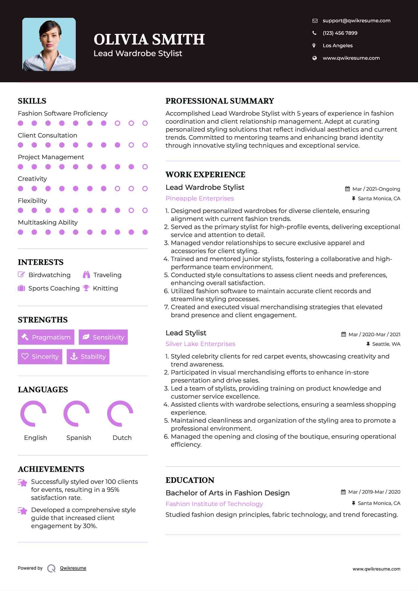 Lead Wardrobe Stylist Resume Template