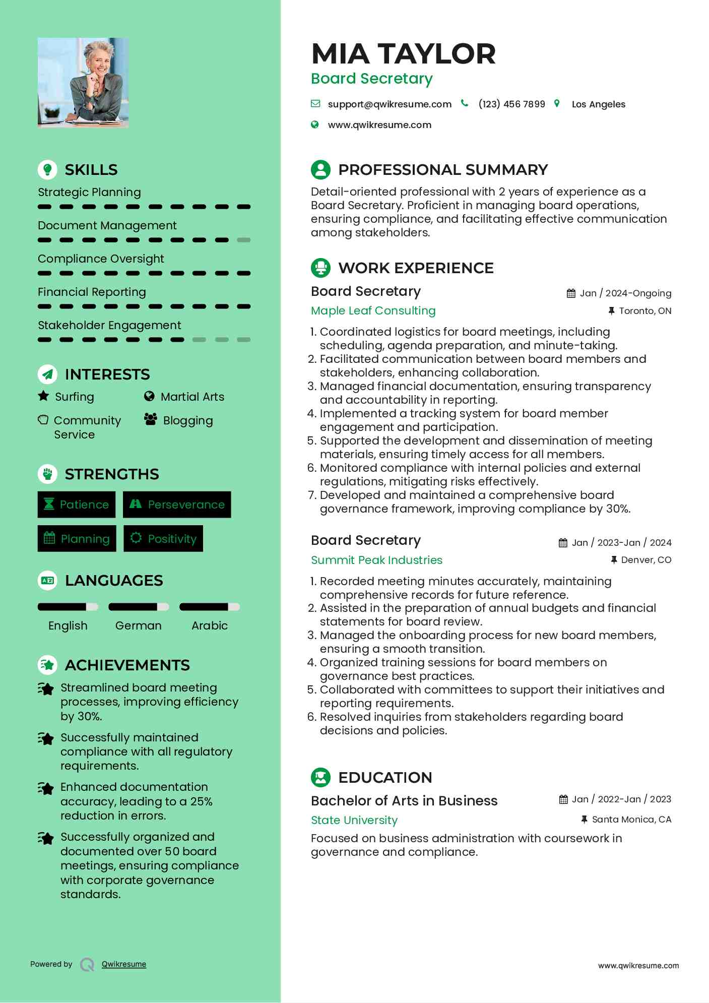 Board Secretary Resume Example