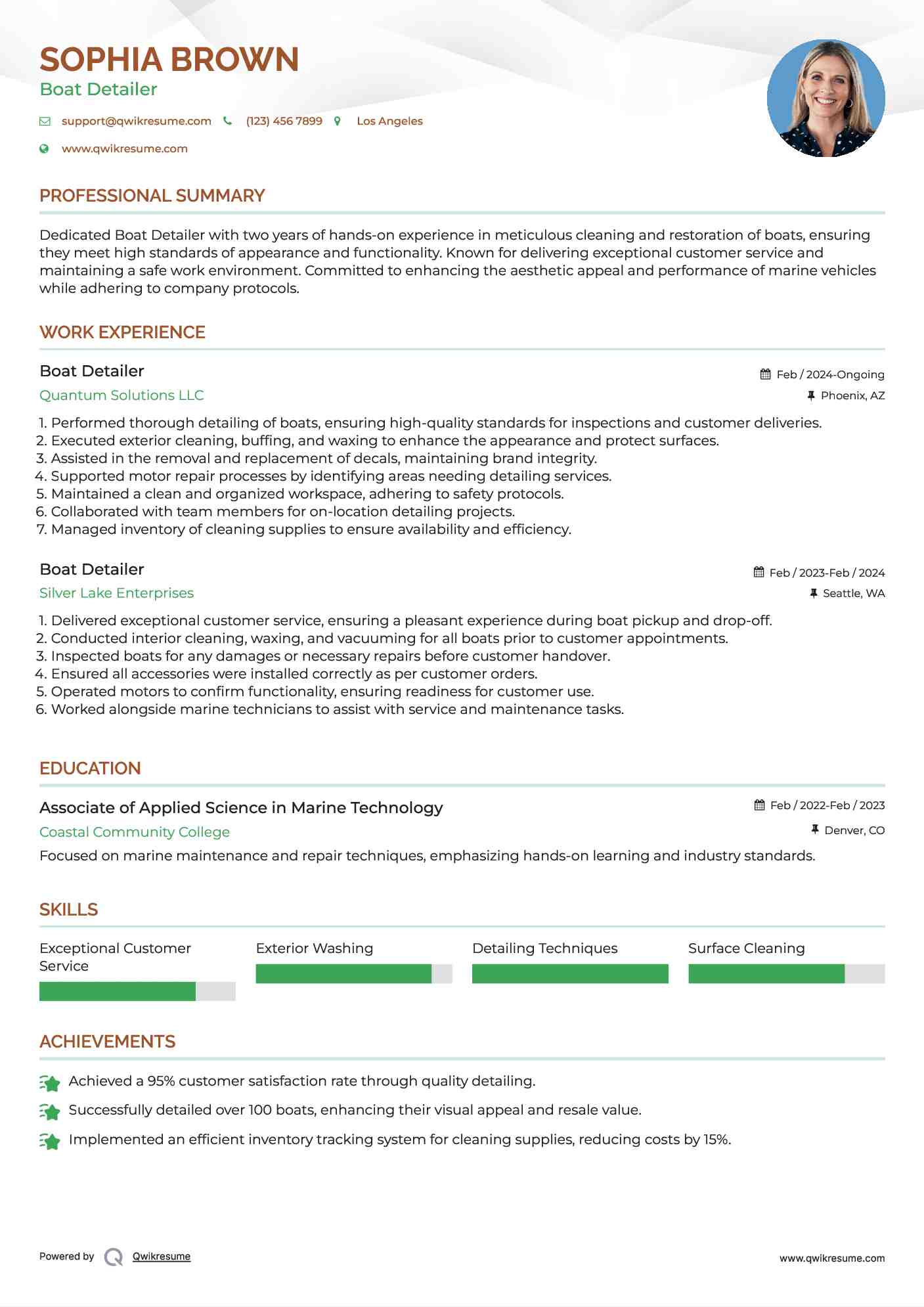 Boat Detailer Resume Model