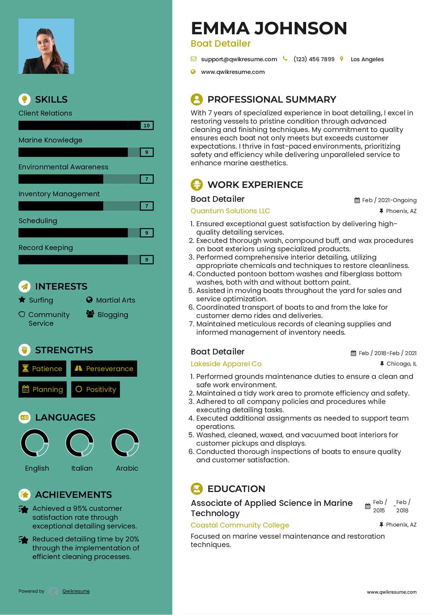 Boat Detailer Resume Sample