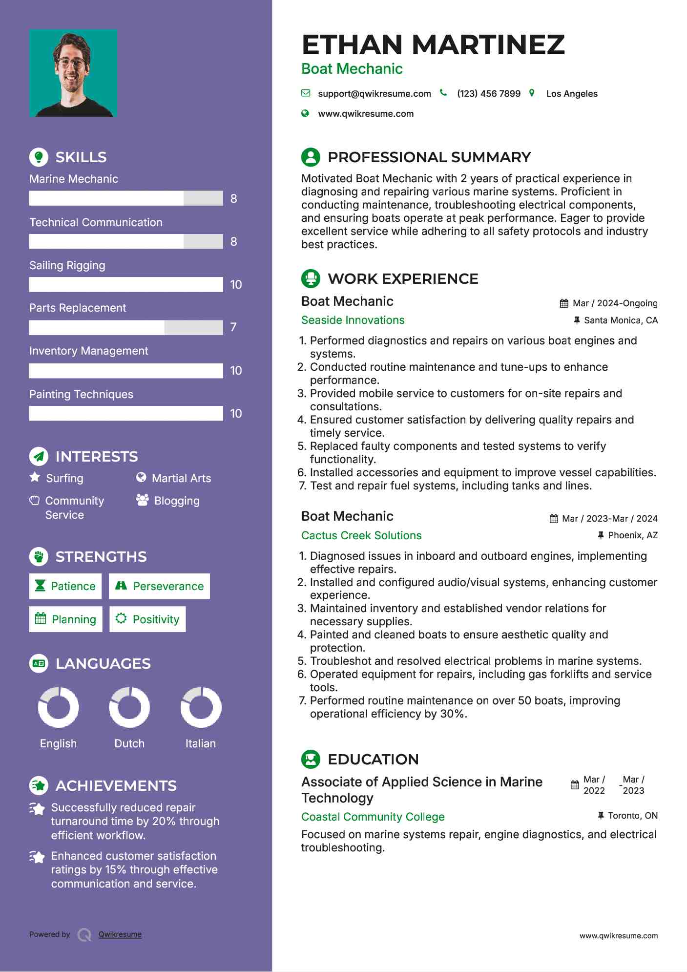 Boat Mechanic Resume Template
