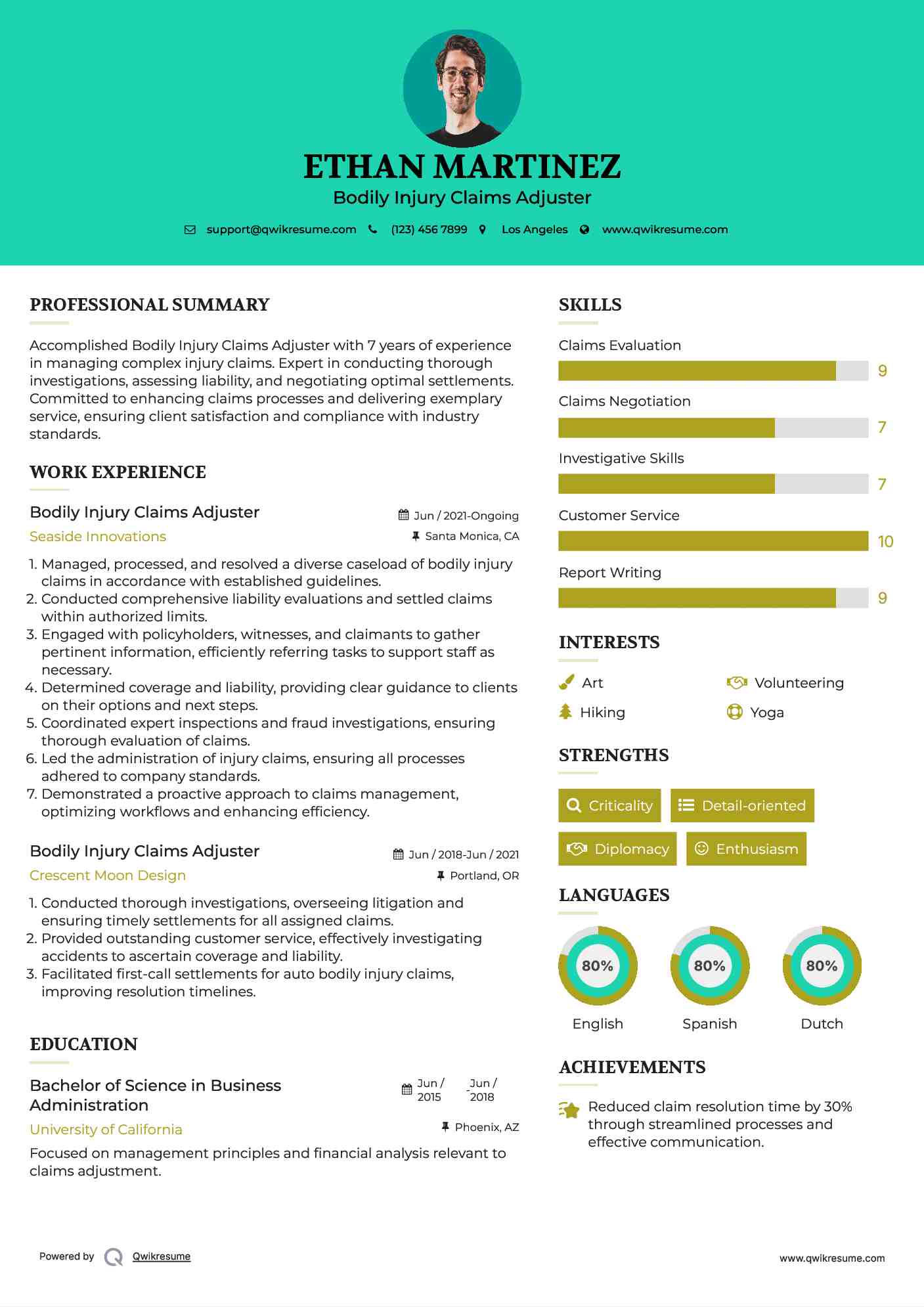 Bodily Injury Claims Adjuster Resume Samples QwikResume