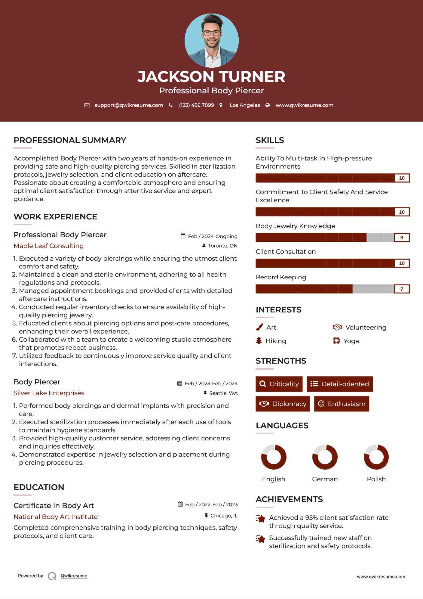 Professional Body Piercer Resume Format