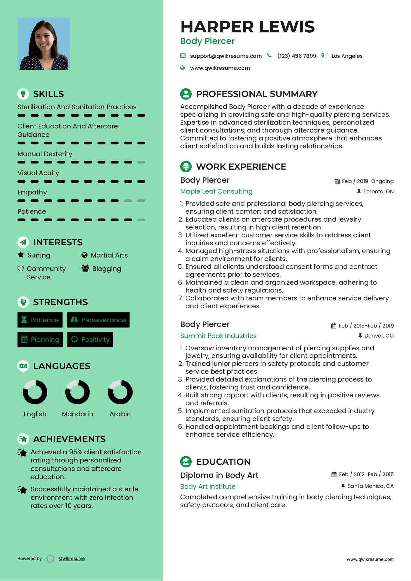 10 Body Piercer Resume Samples - Body Piercer 1666347298 Pdf