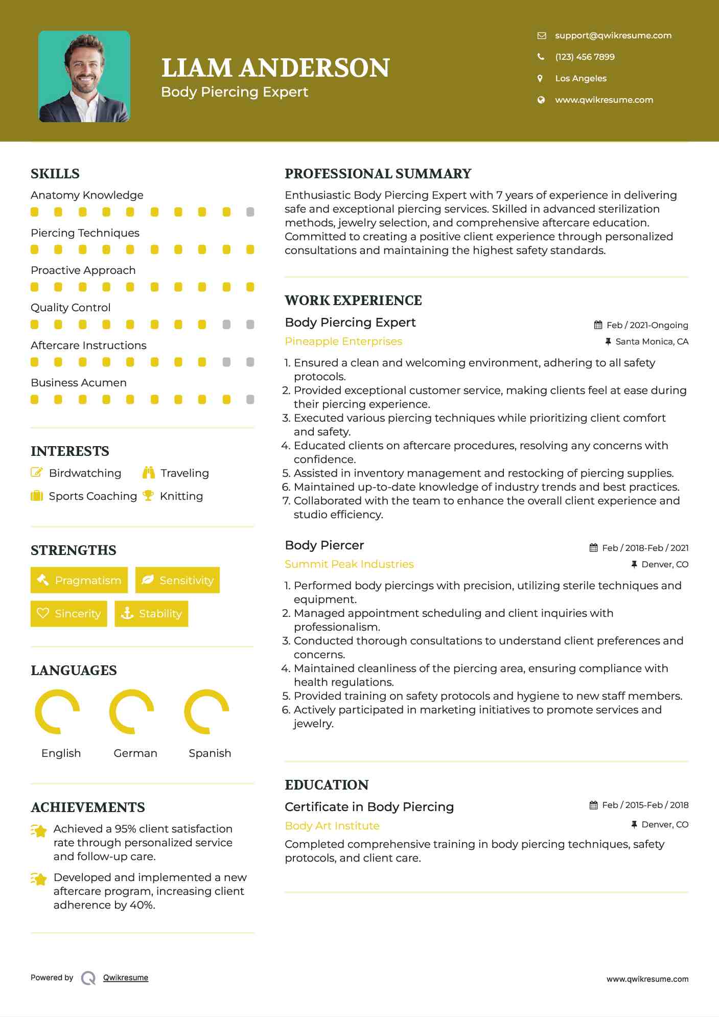 Body Piercing Expert Resume Example