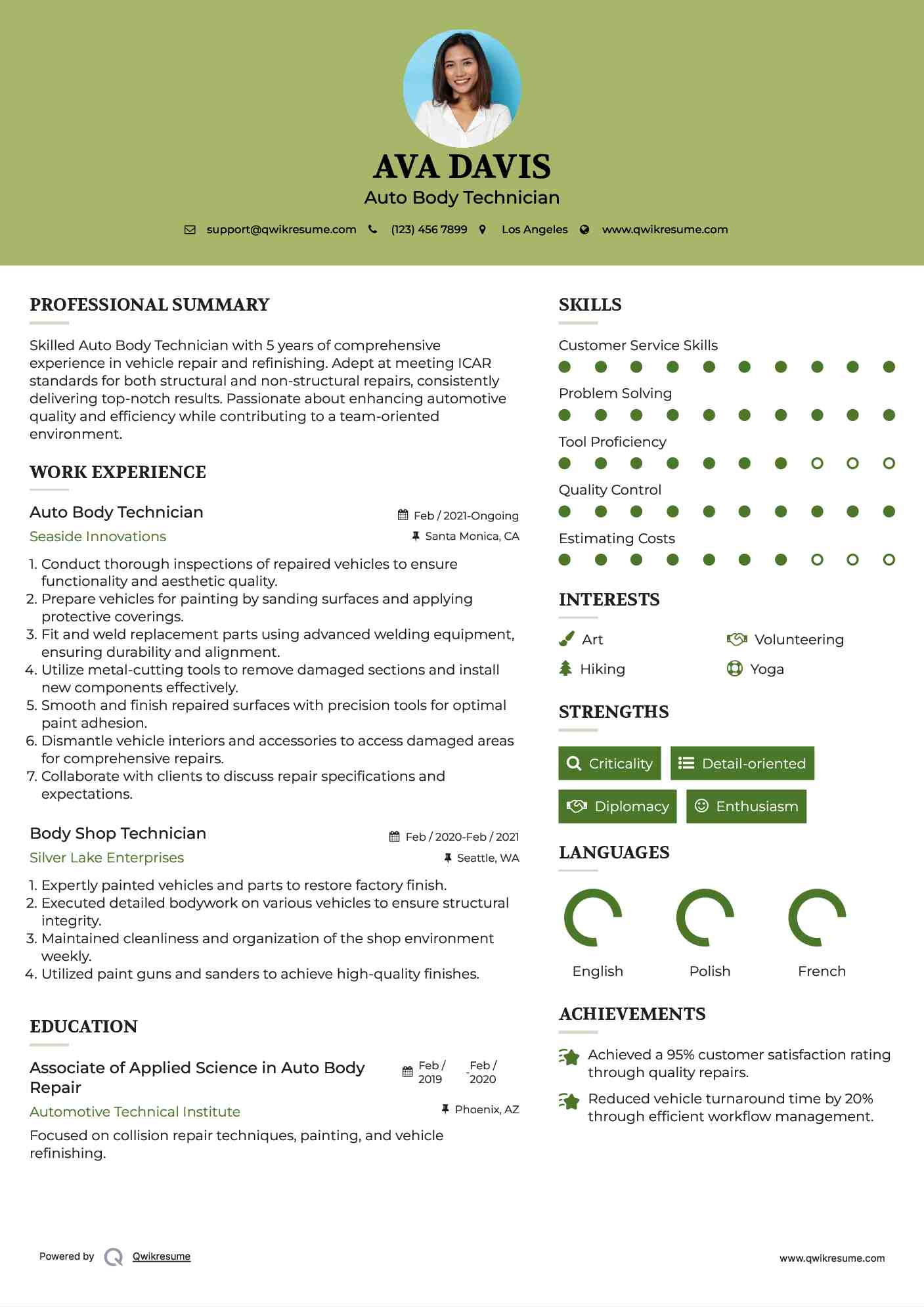 Auto Body Technician Resume Sample