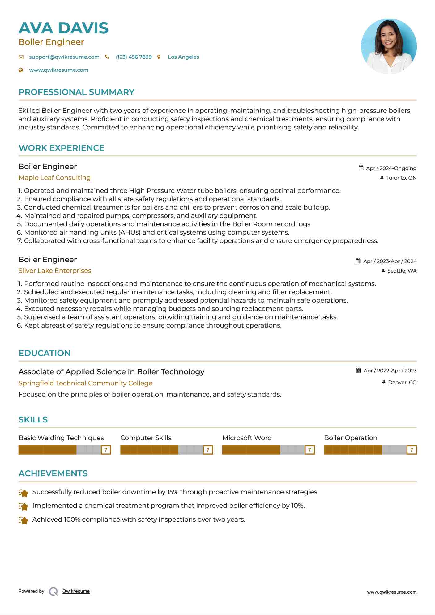 Boiler Engineer Resume Template