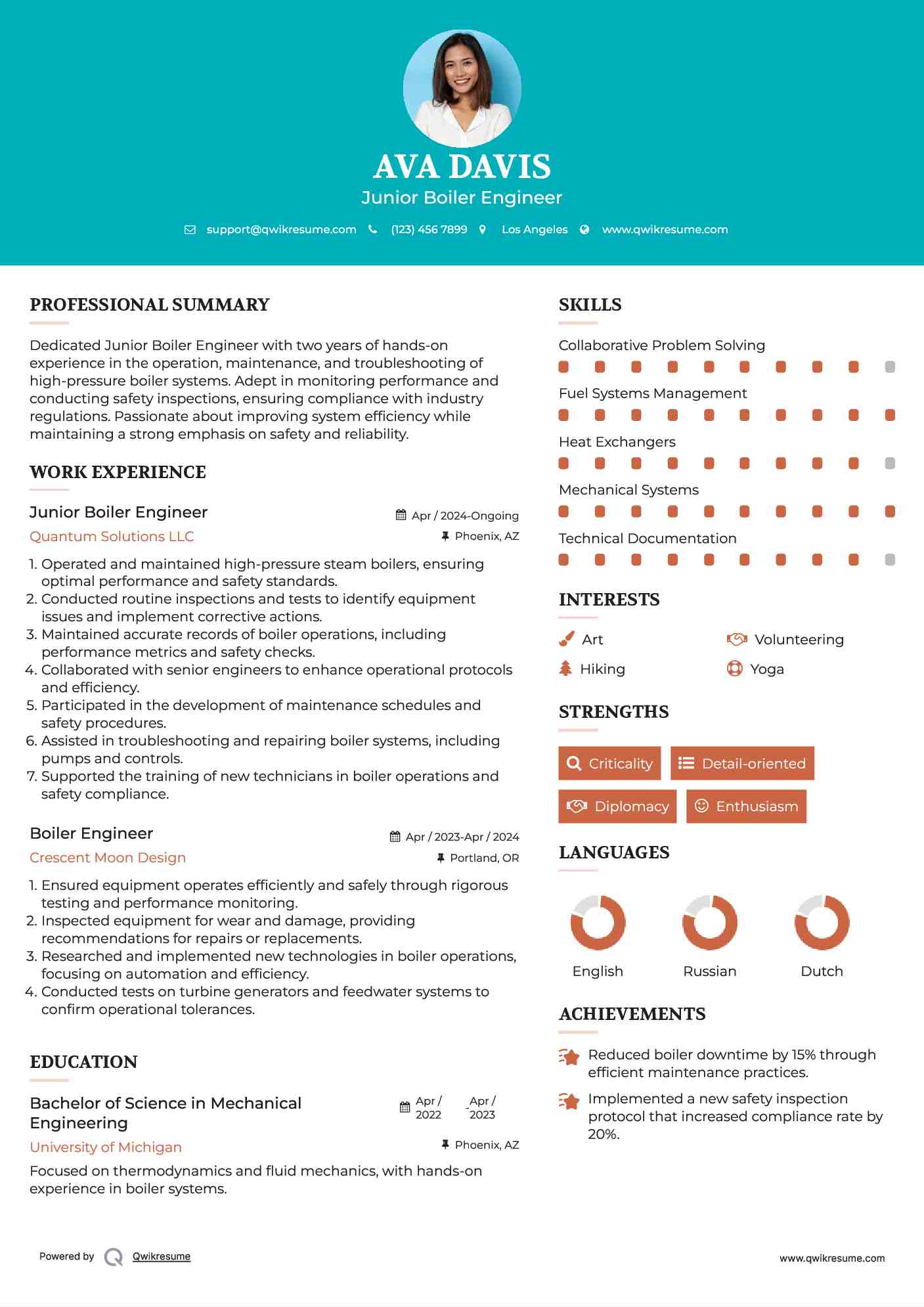 Junior Boiler Engineer Resume Template