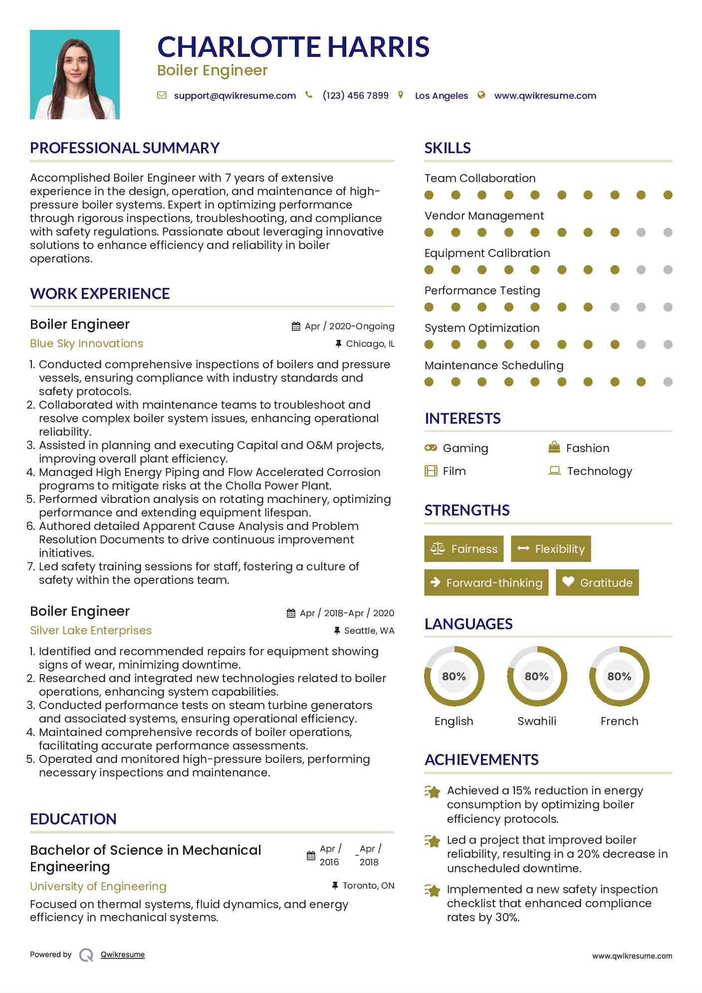 Boiler Engineer Resume Sample