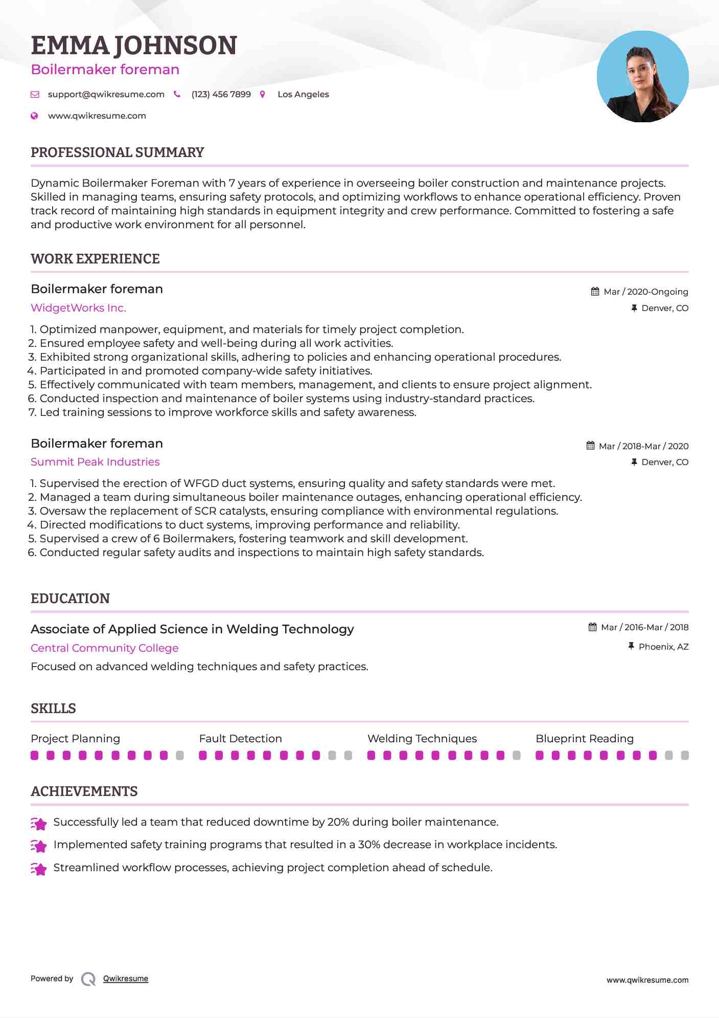 Boilermaker foreman Resume Sample