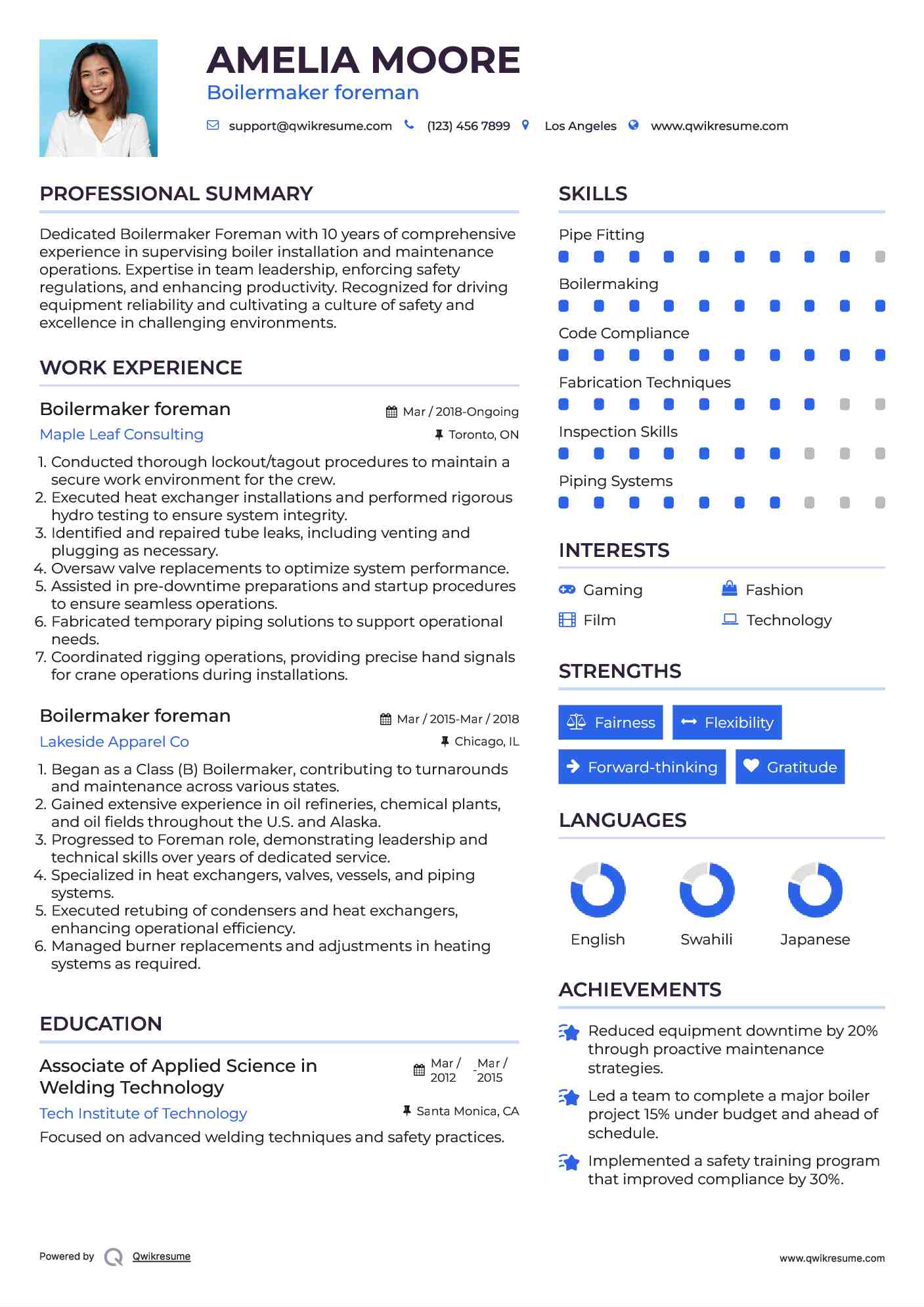 Boilermaker foreman Resume Format