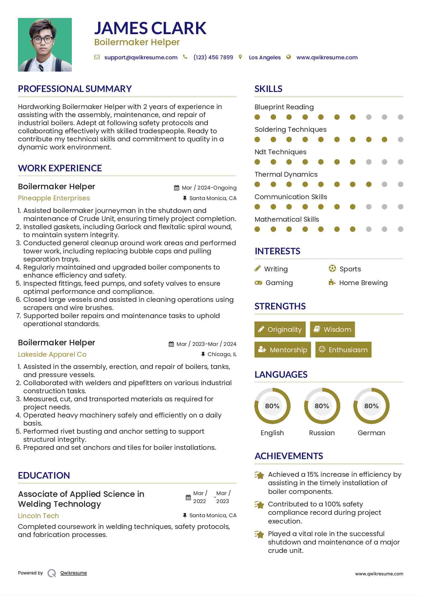 Boilermaker Helper Resume Example