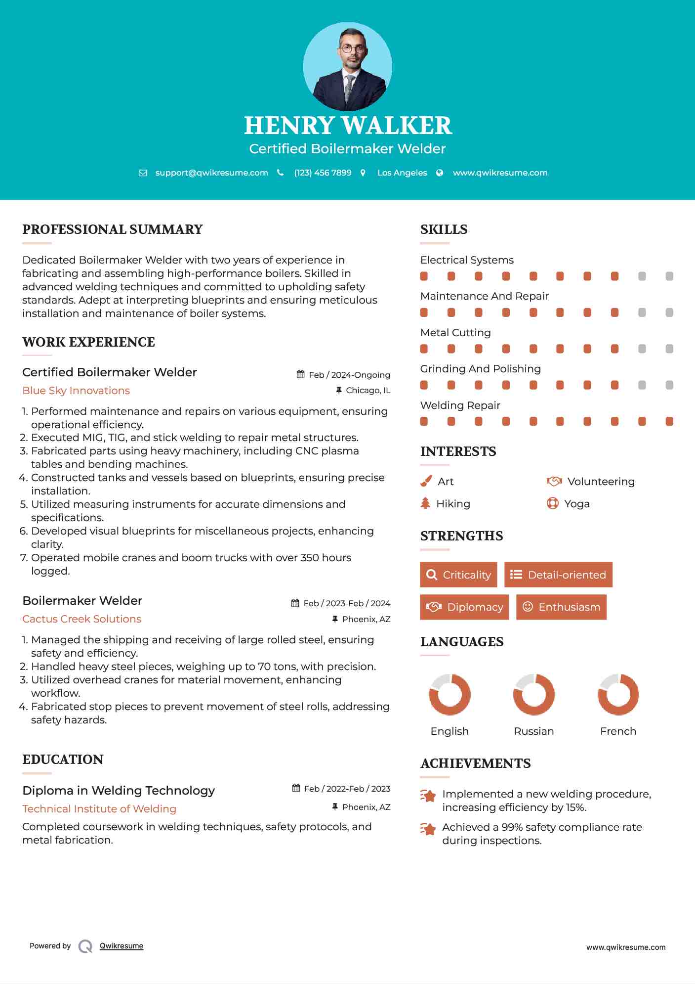 Certified Boilermaker Welder Resume Template