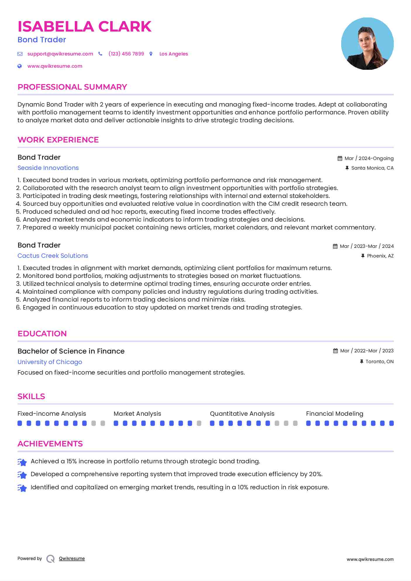 Bond Trader Resume Template