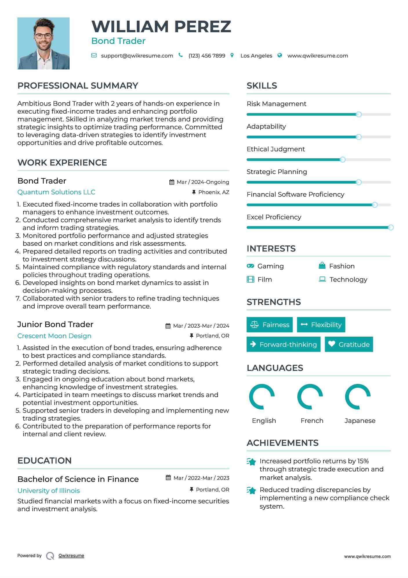 Bond Trader Resume Format