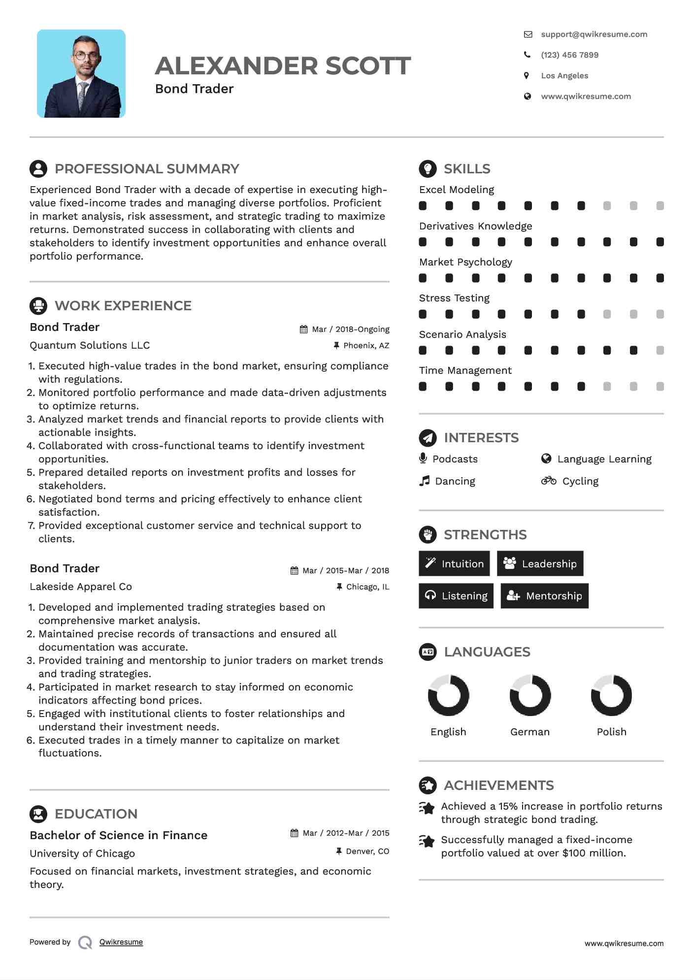 Bond Trader Resume Template