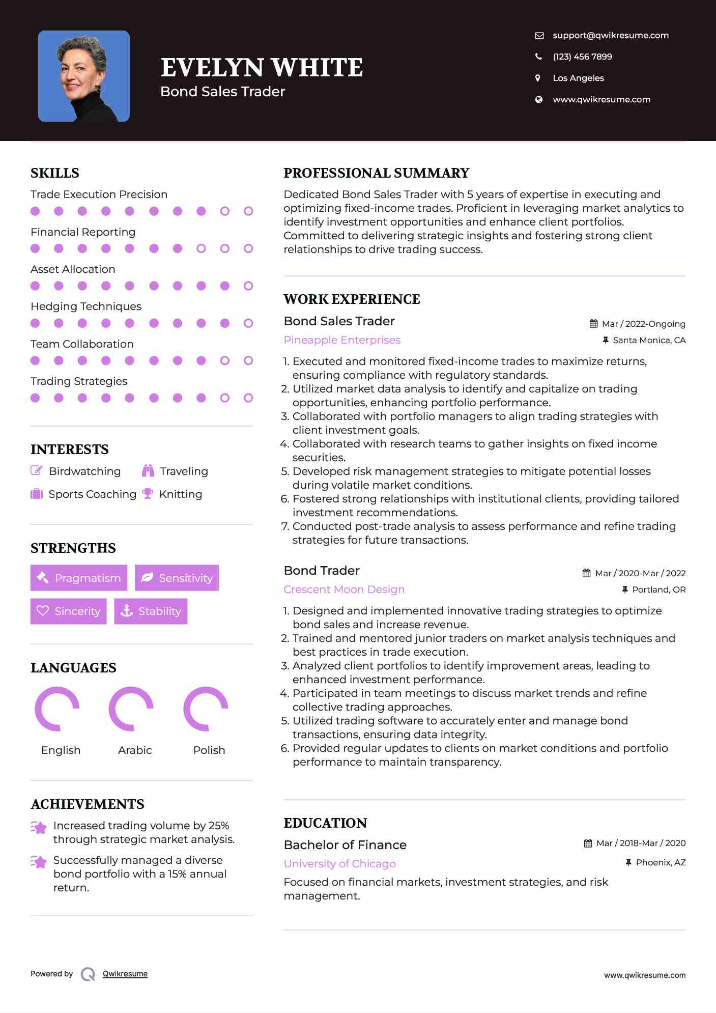 Bond Sales Trader Resume Format