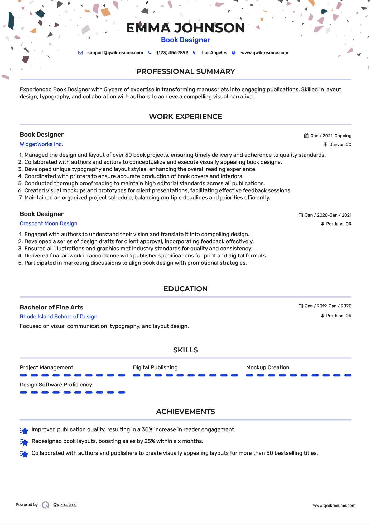 Book Designer Resume Example