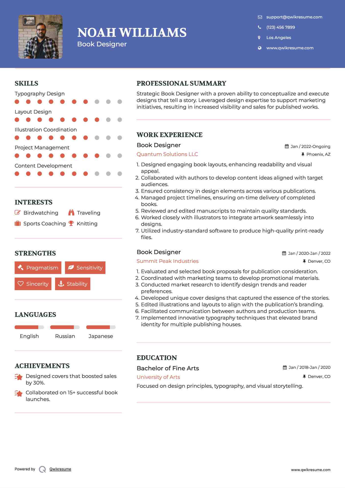 Book Designer Resume Example