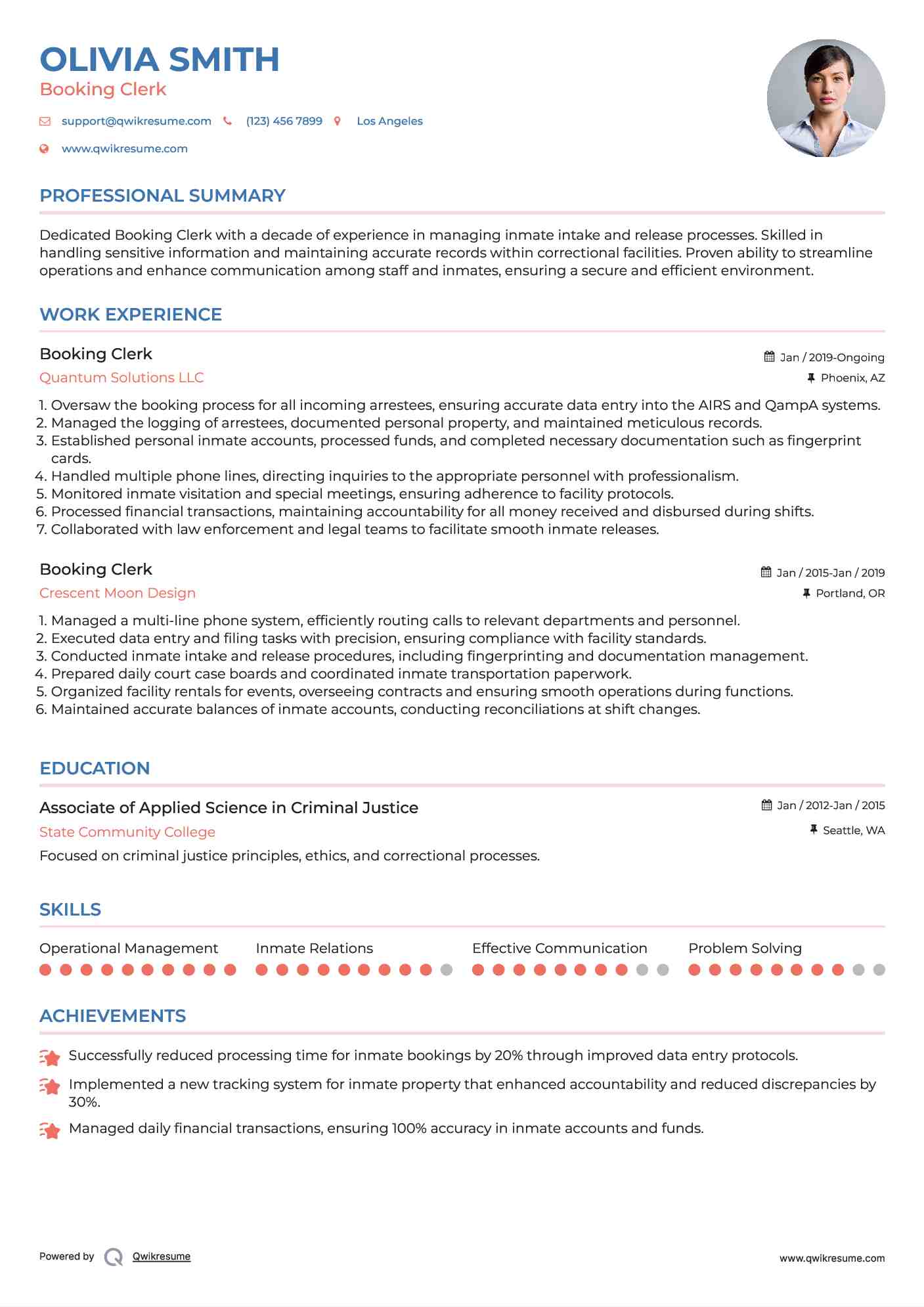Booking Clerk Resume Format