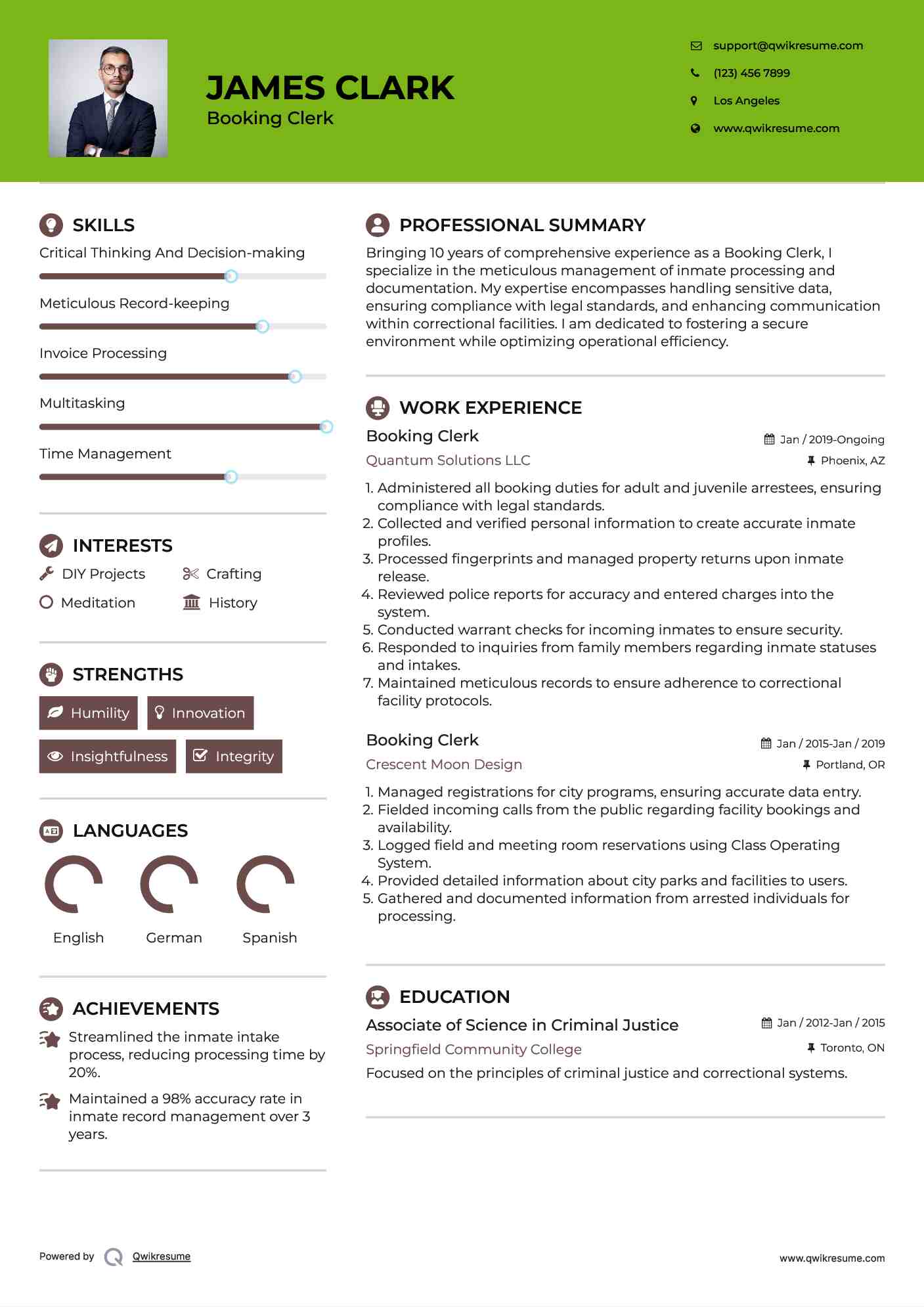 Booking Clerk Resume Template