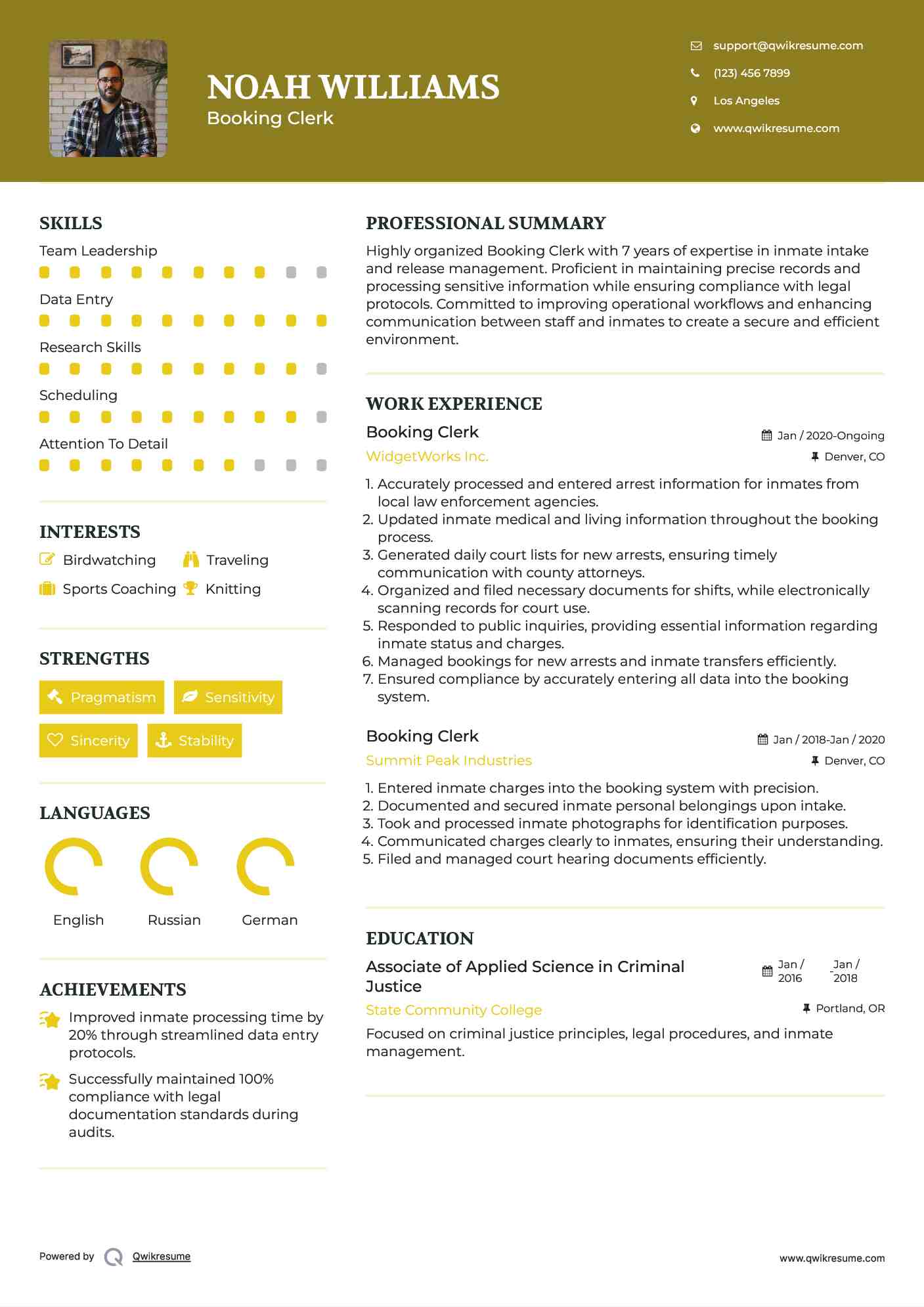 Booking Clerk Resume Template
