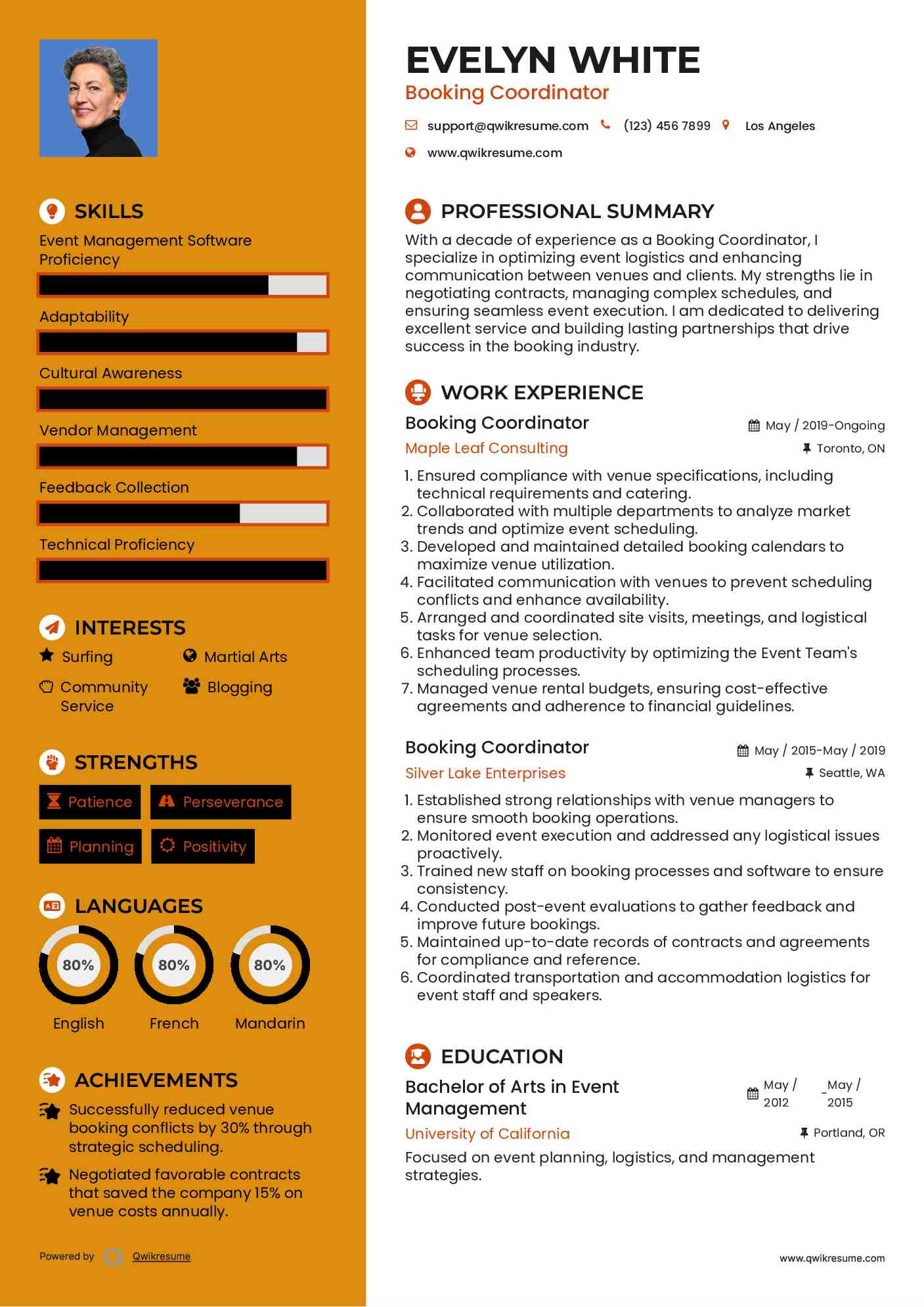 Booking Coordinator Resume Template