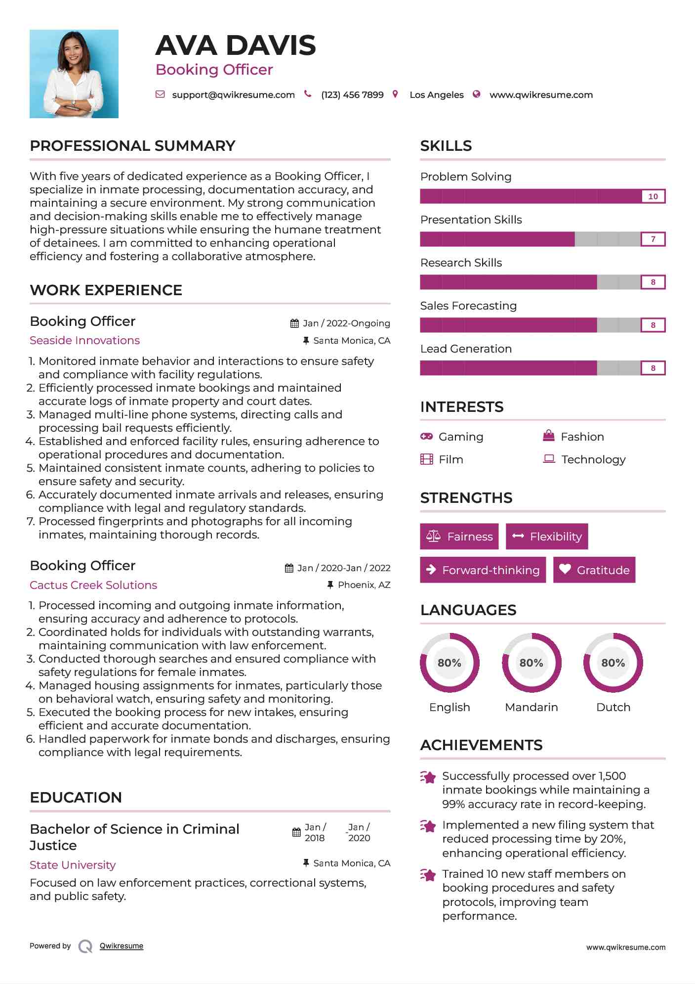 Booking Officer Resume Template