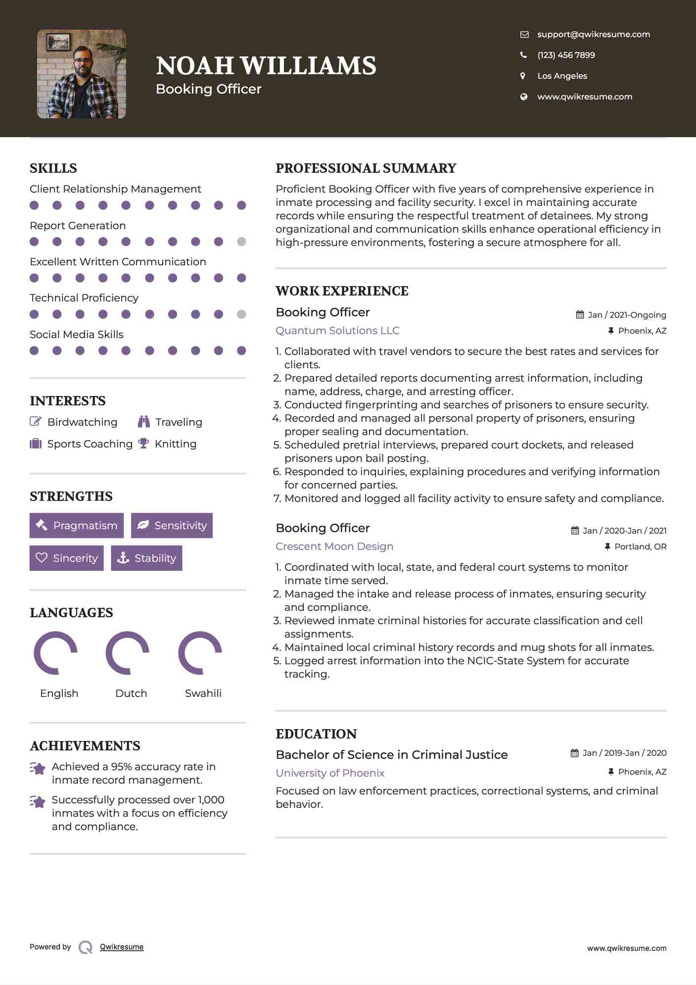 Booking Officer Resume Format