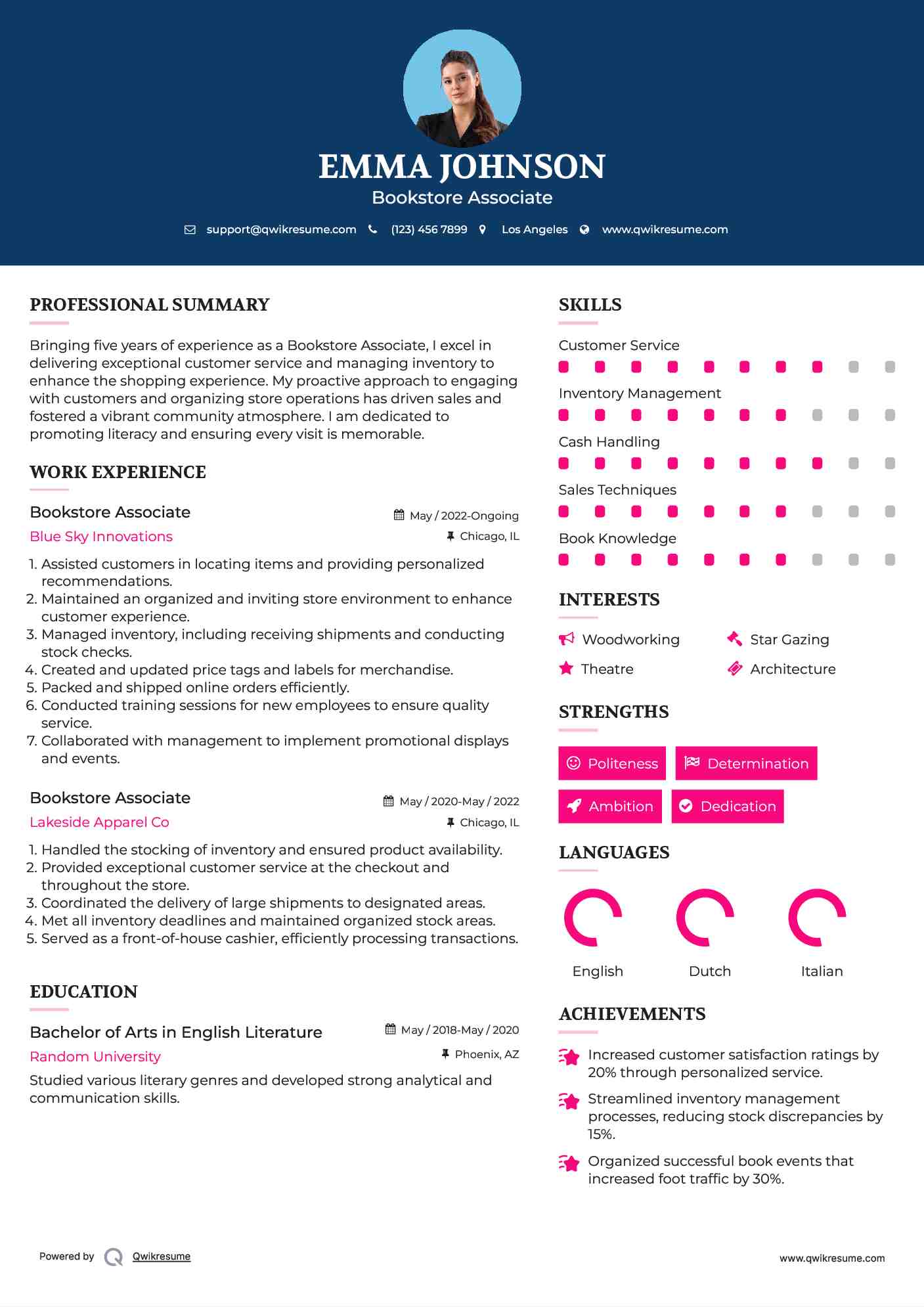 Bookstore Associate Resume Sample