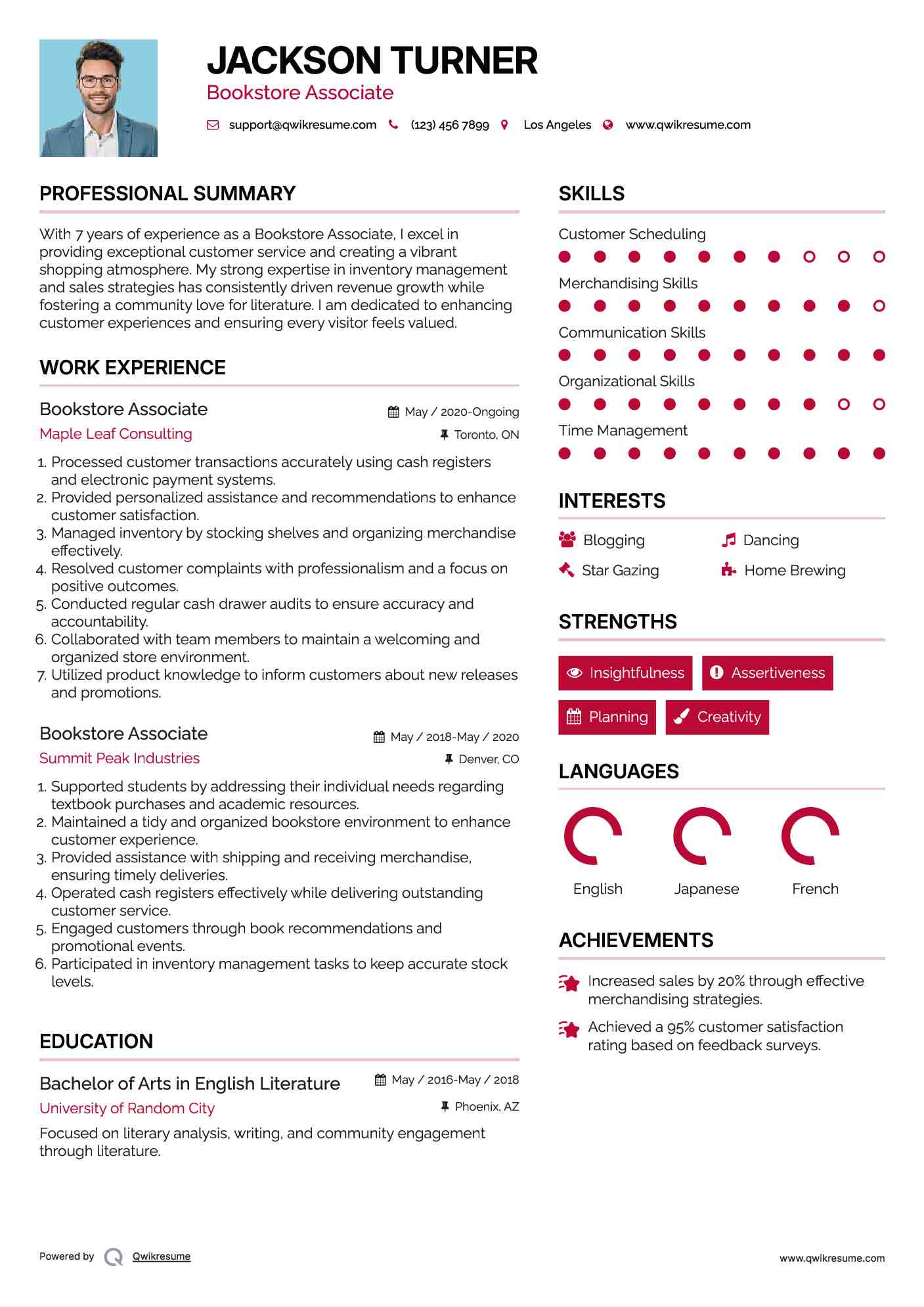 Bookstore Associate Resume Example