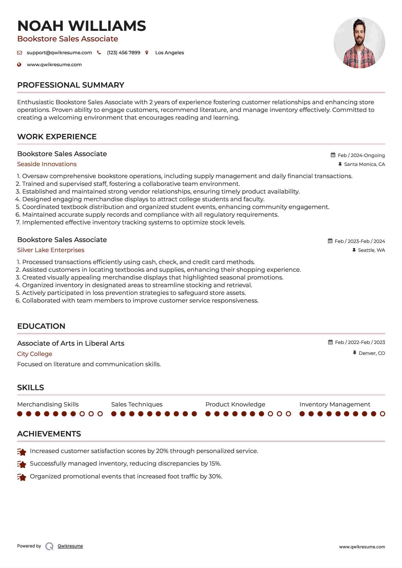 Bookstore Sales Associate Resume Example