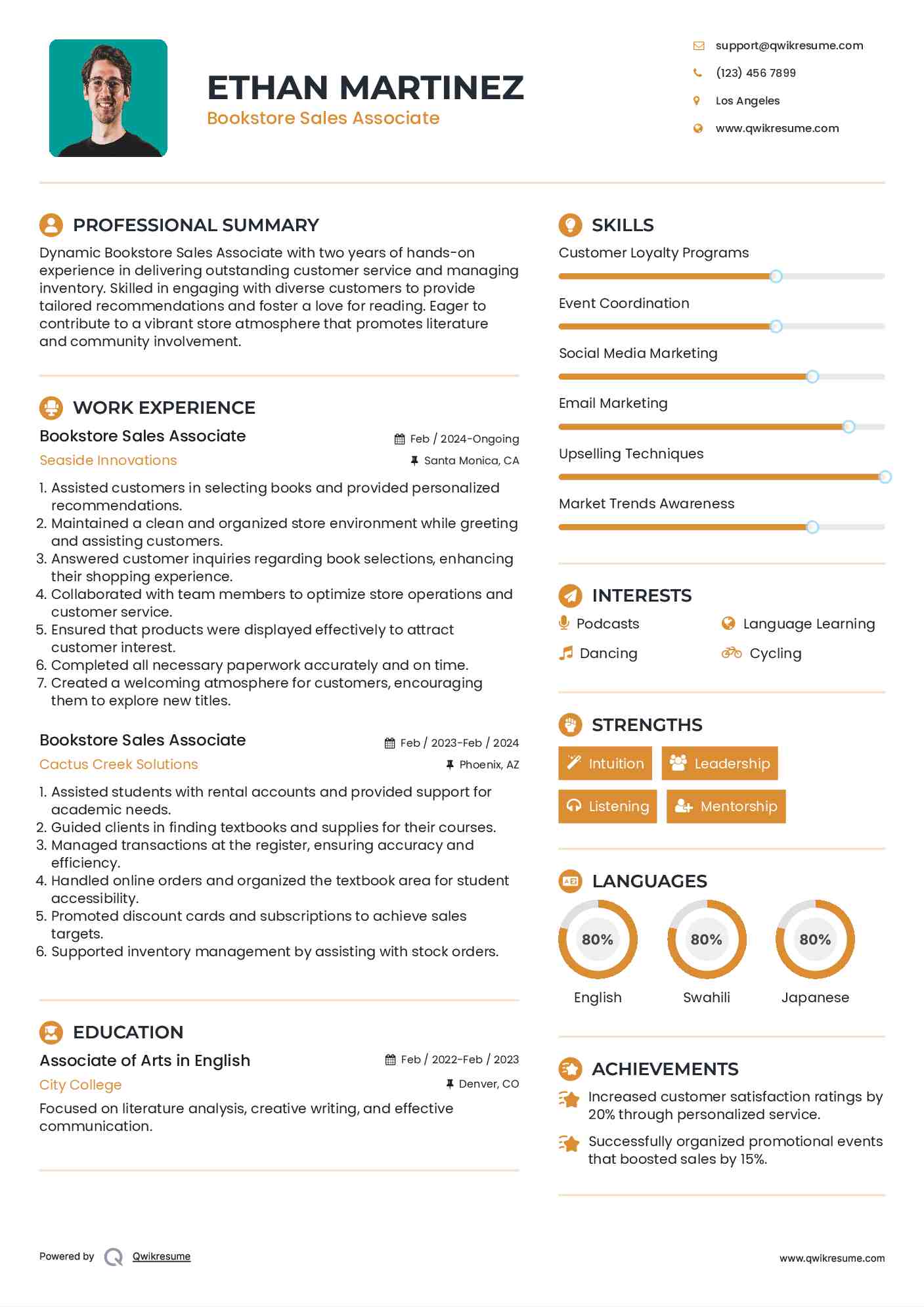 Bookstore Sales Associate Resume Format